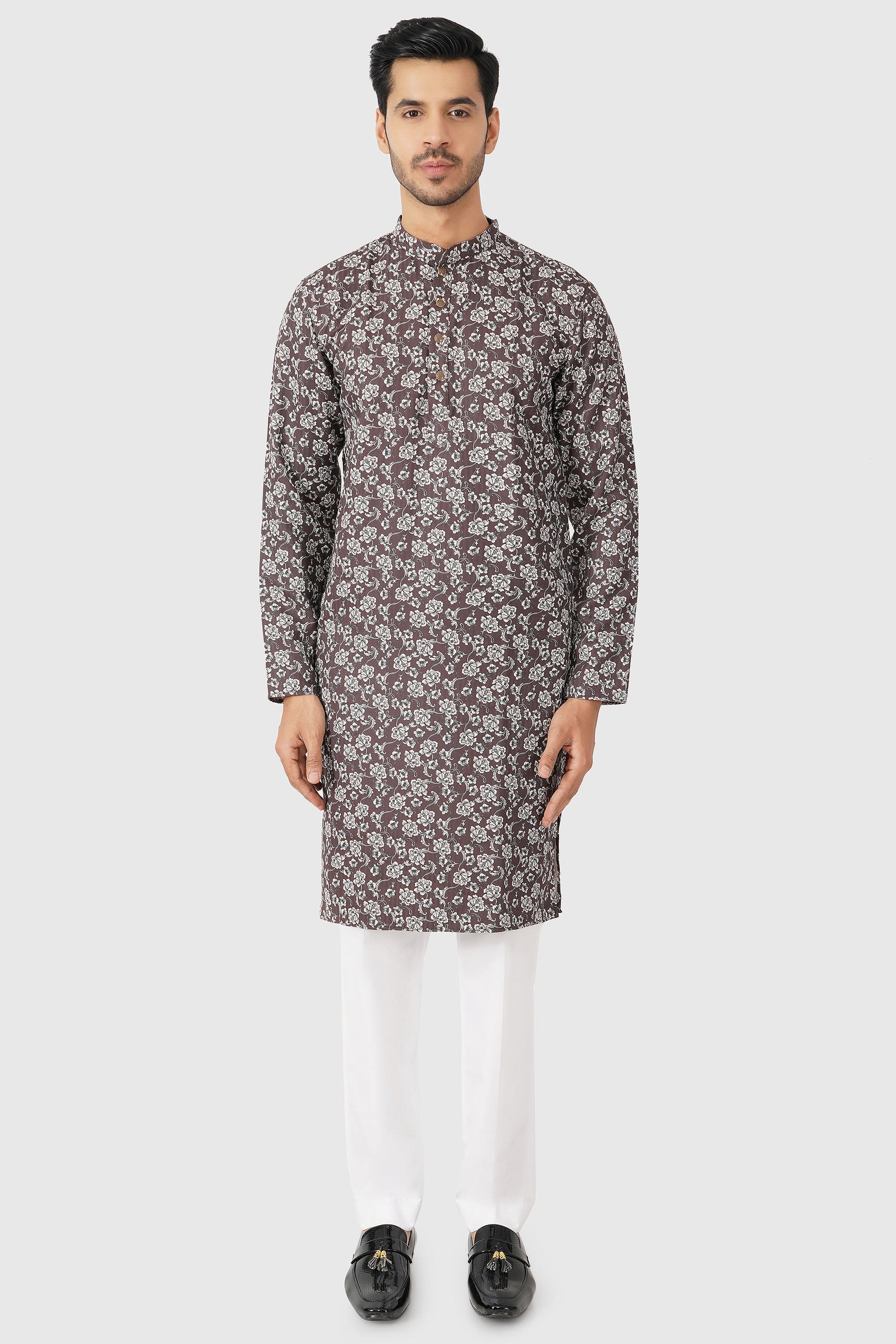 SANTI HOMME Espresso Floral Kurta Set