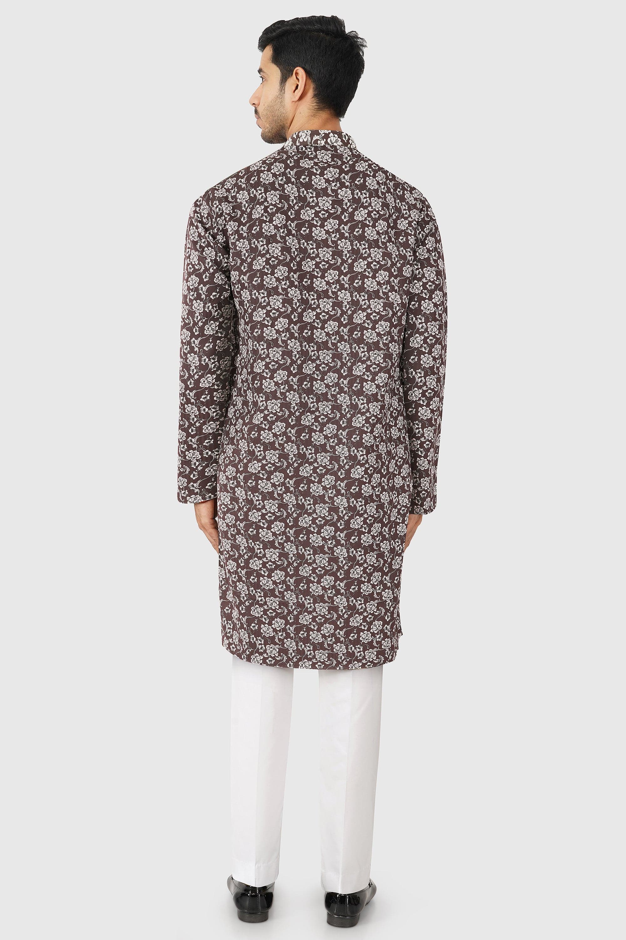 SANTI HOMME Espresso Floral Kurta Set