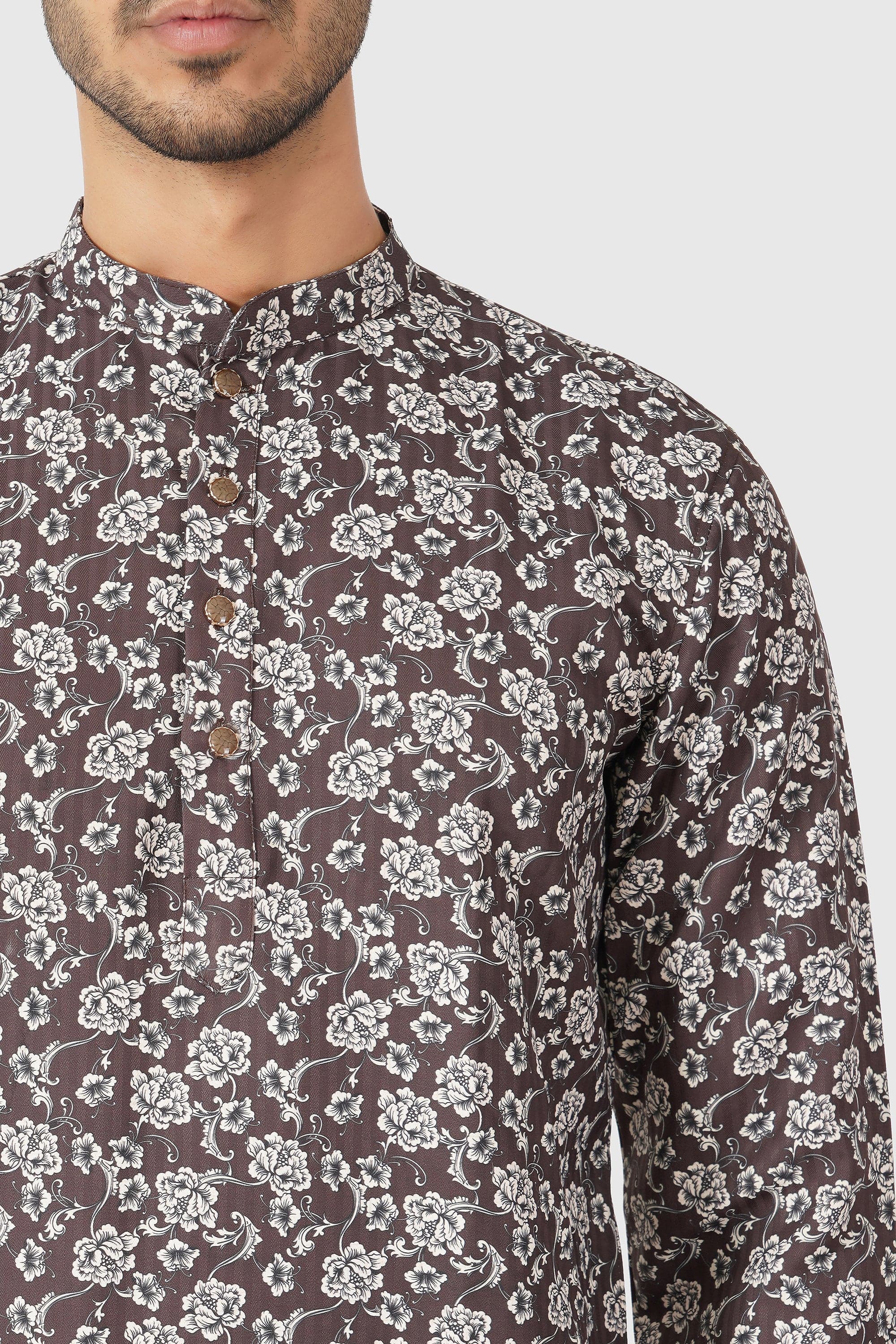 SANTI HOMME Espresso Floral Kurta Set