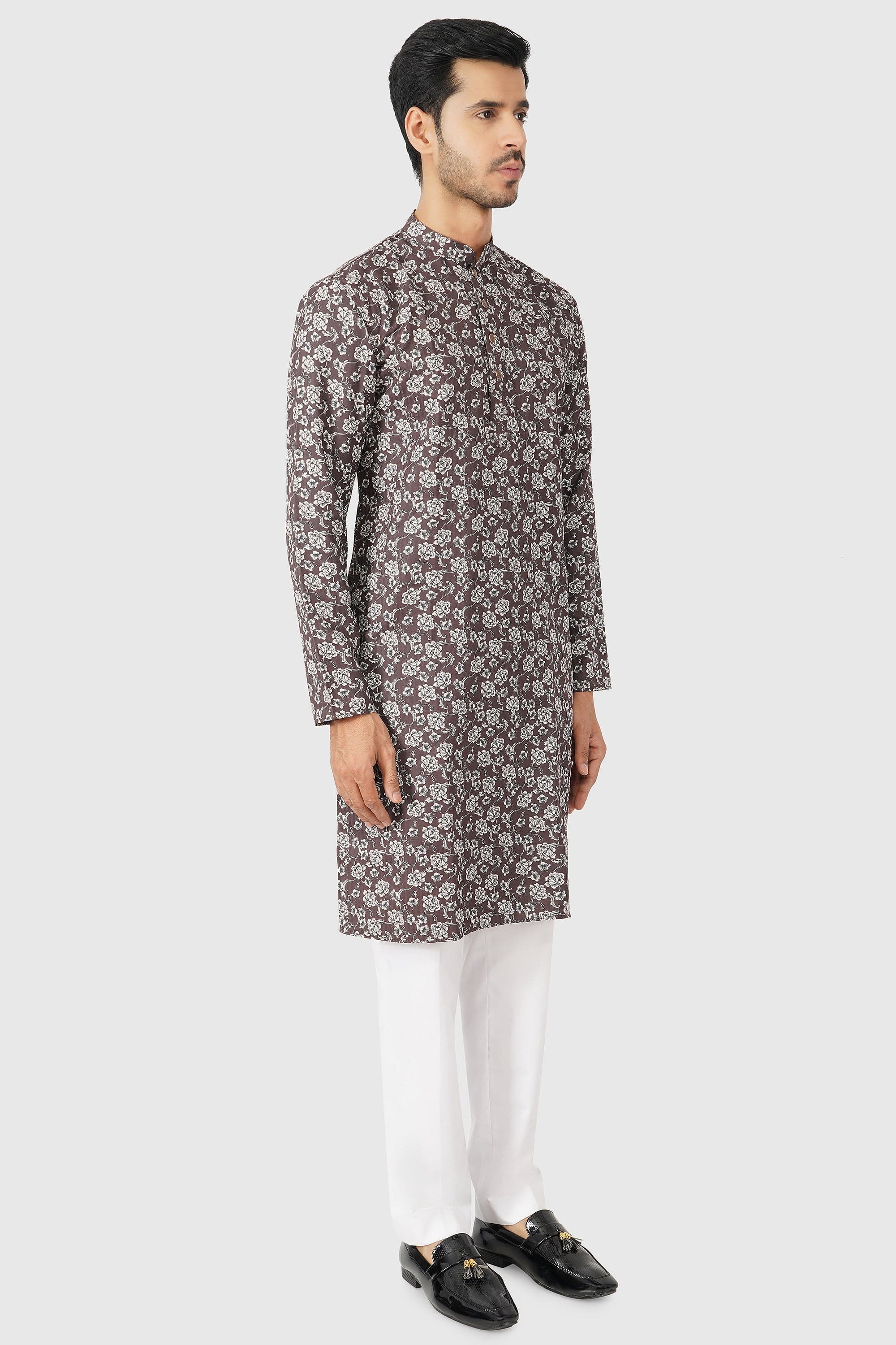 SANTI HOMME Espresso Floral Kurta Set