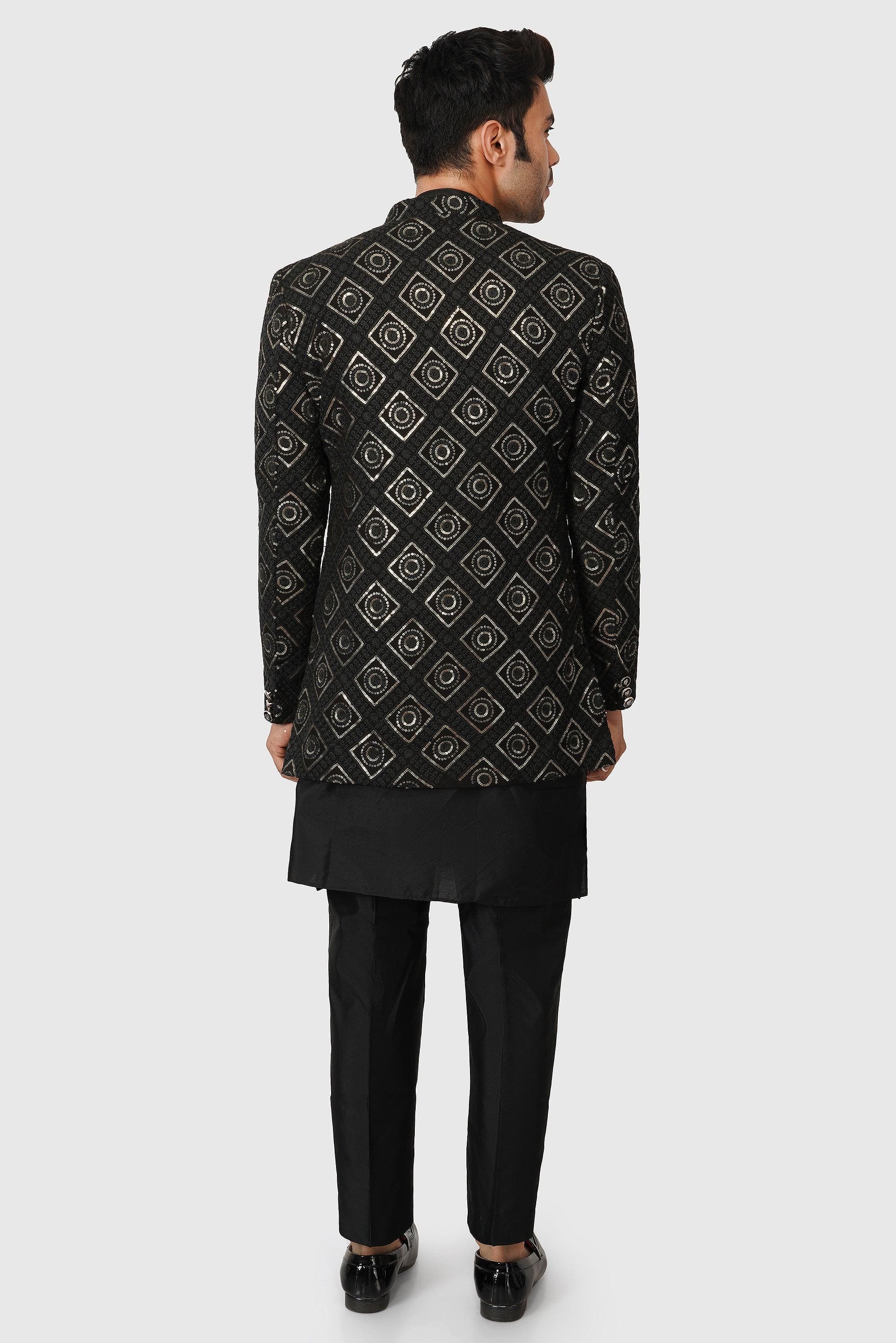 SANTI HOMME Gold Patterned Shrug Sherwani Set