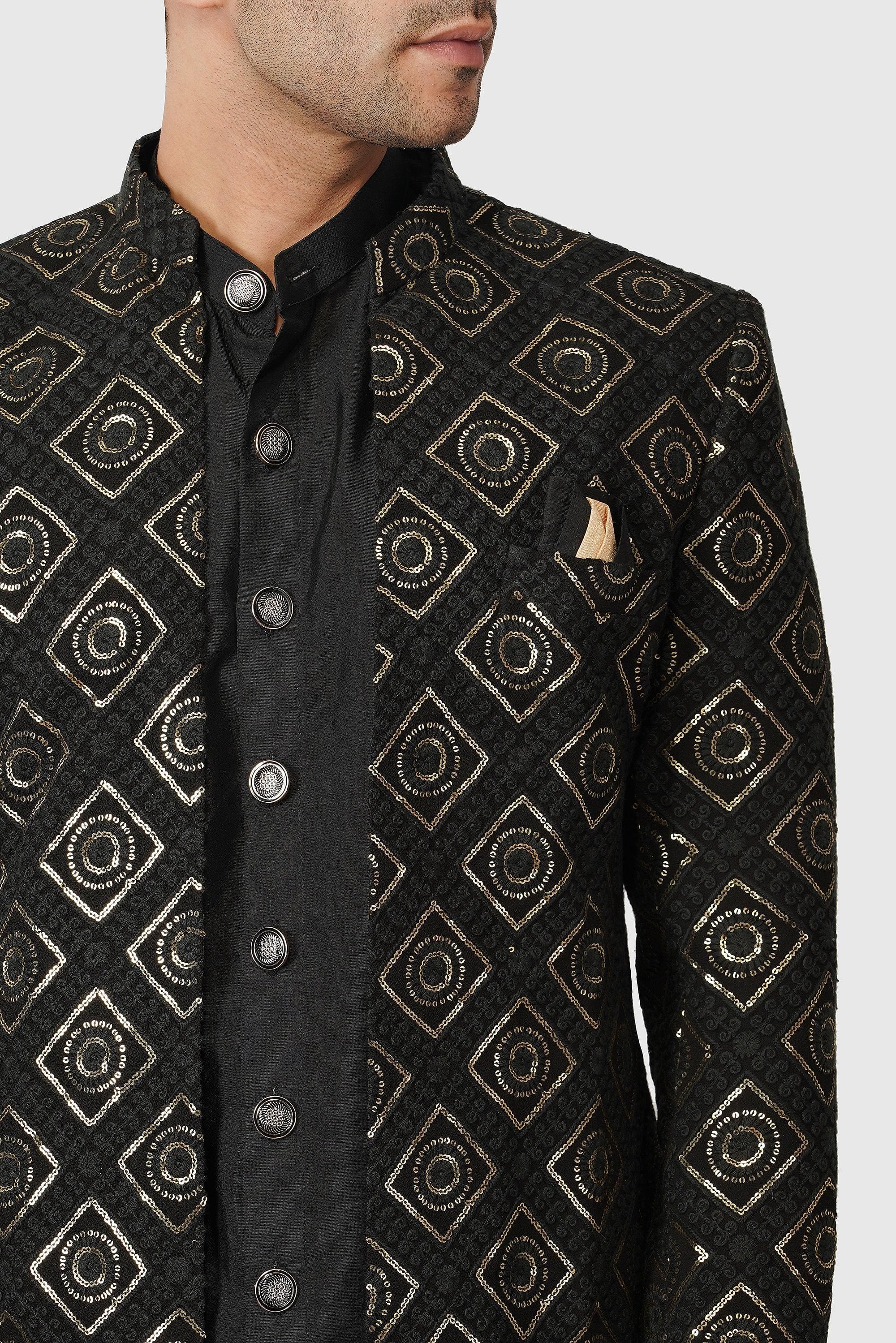 SANTI HOMME Gold Patterned Shrug Sherwani Set