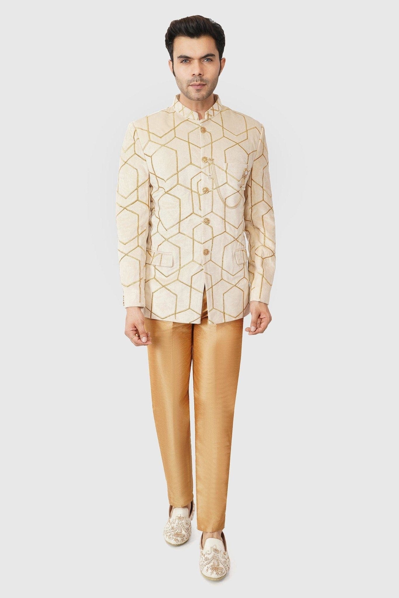 SANTI HOMME Golden Geo Bandhgala Set