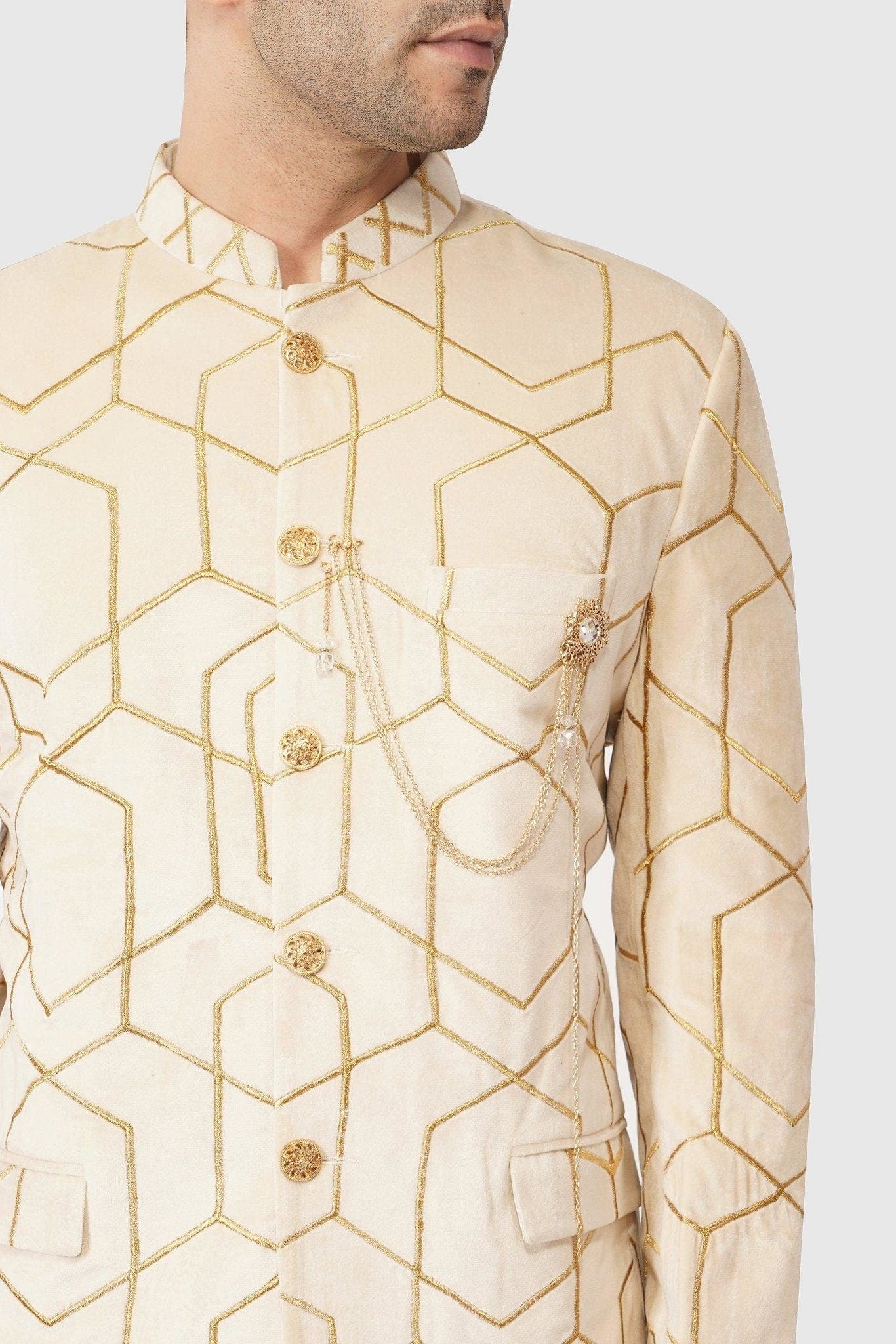 SANTI HOMME Golden Geo Bandhgala Set
