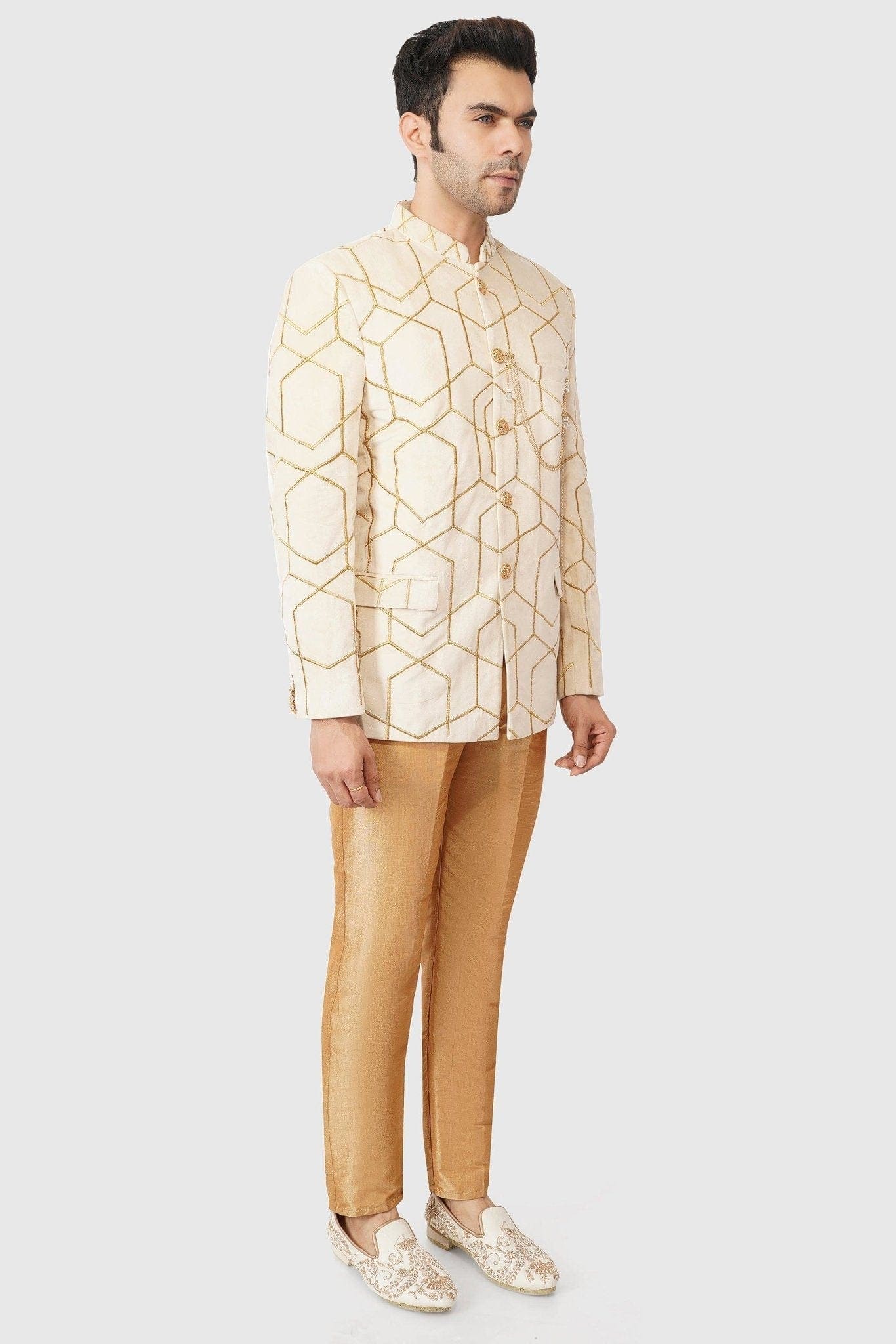 SANTI HOMME Golden Geo Bandhgala Set