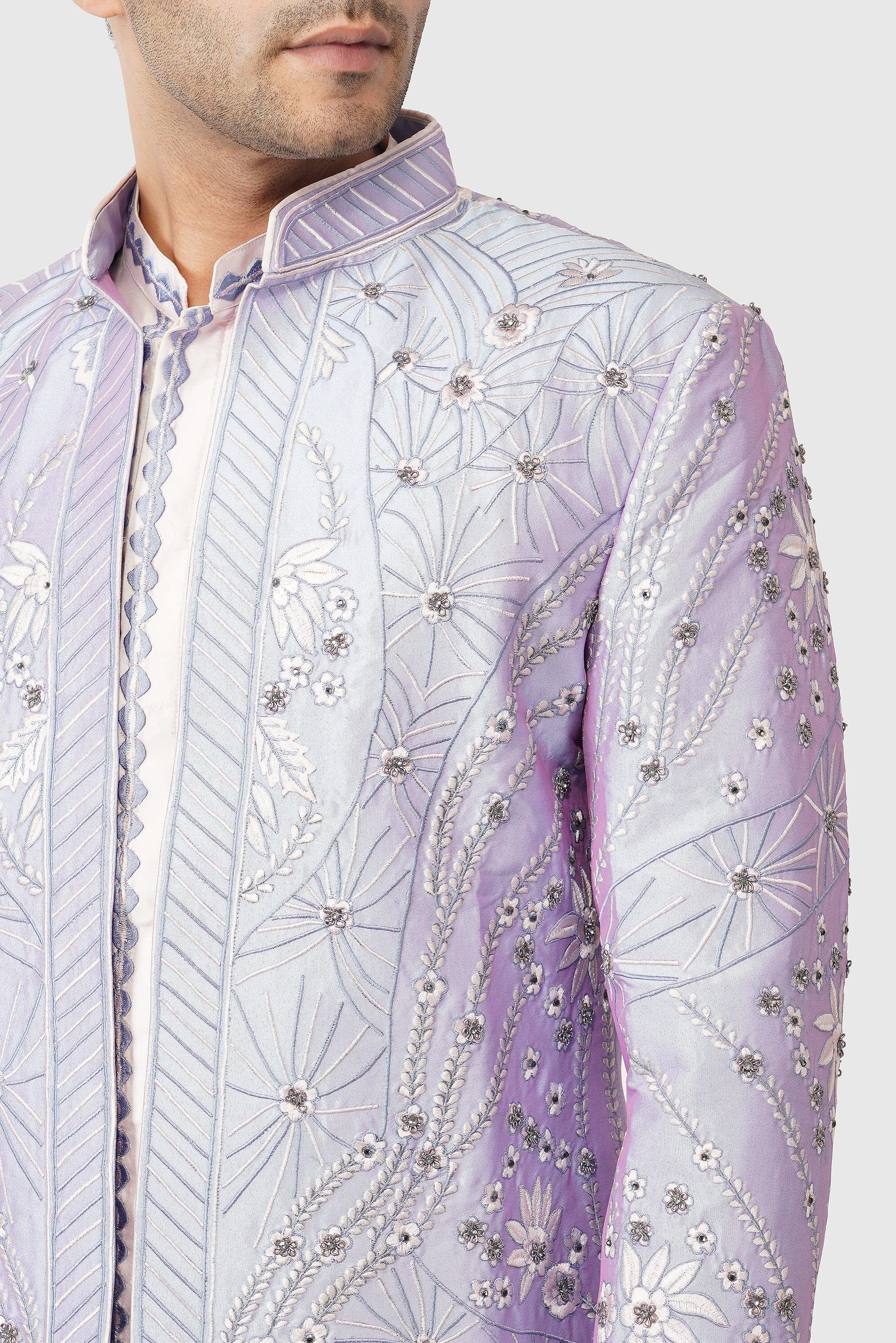 SANTI HOMME Iridesence Quartz Shrug Sherwani Set