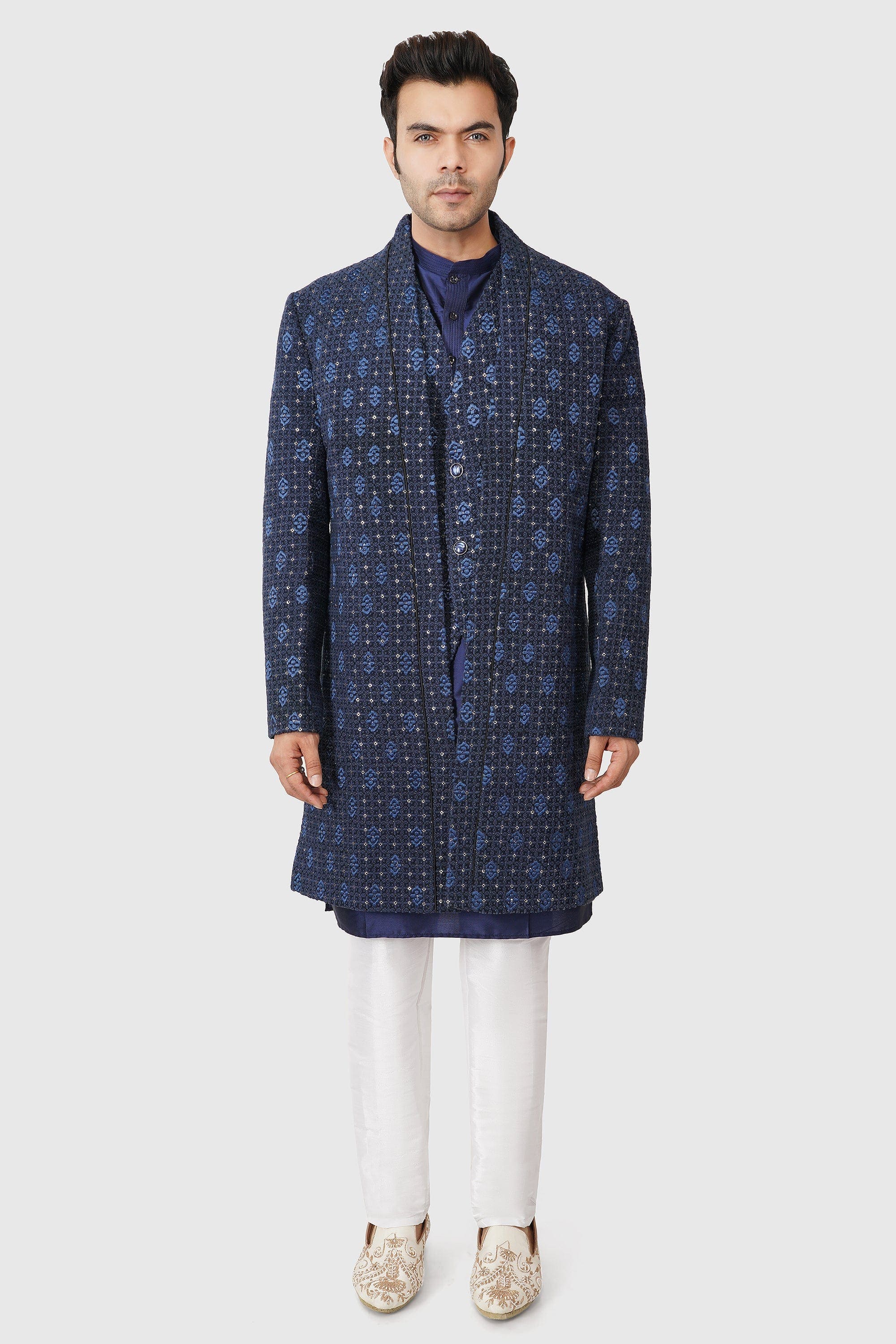 SANTI HOMME Knotted Azure Sherwani Set
