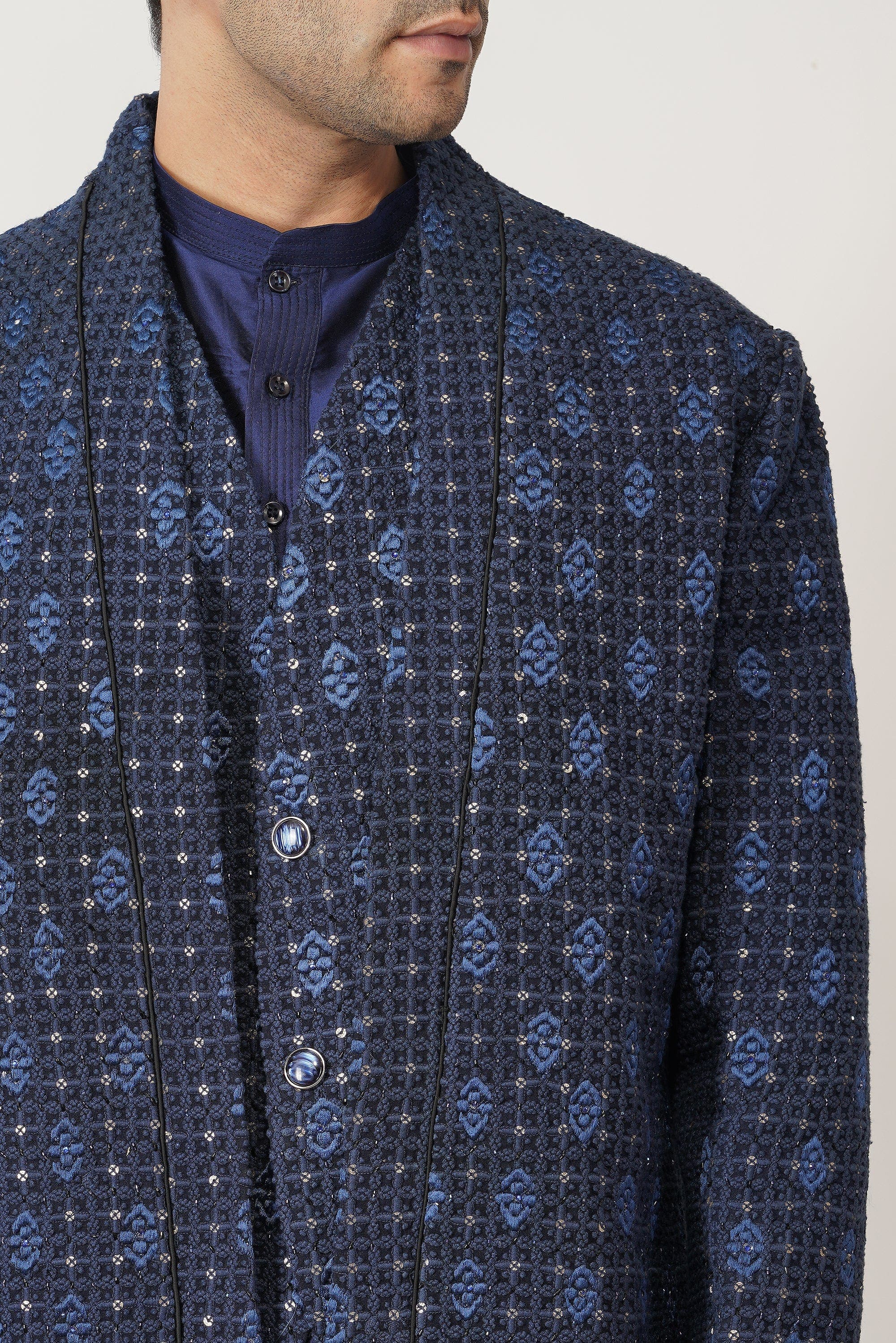 SANTI HOMME Knotted Azure Sherwani Set