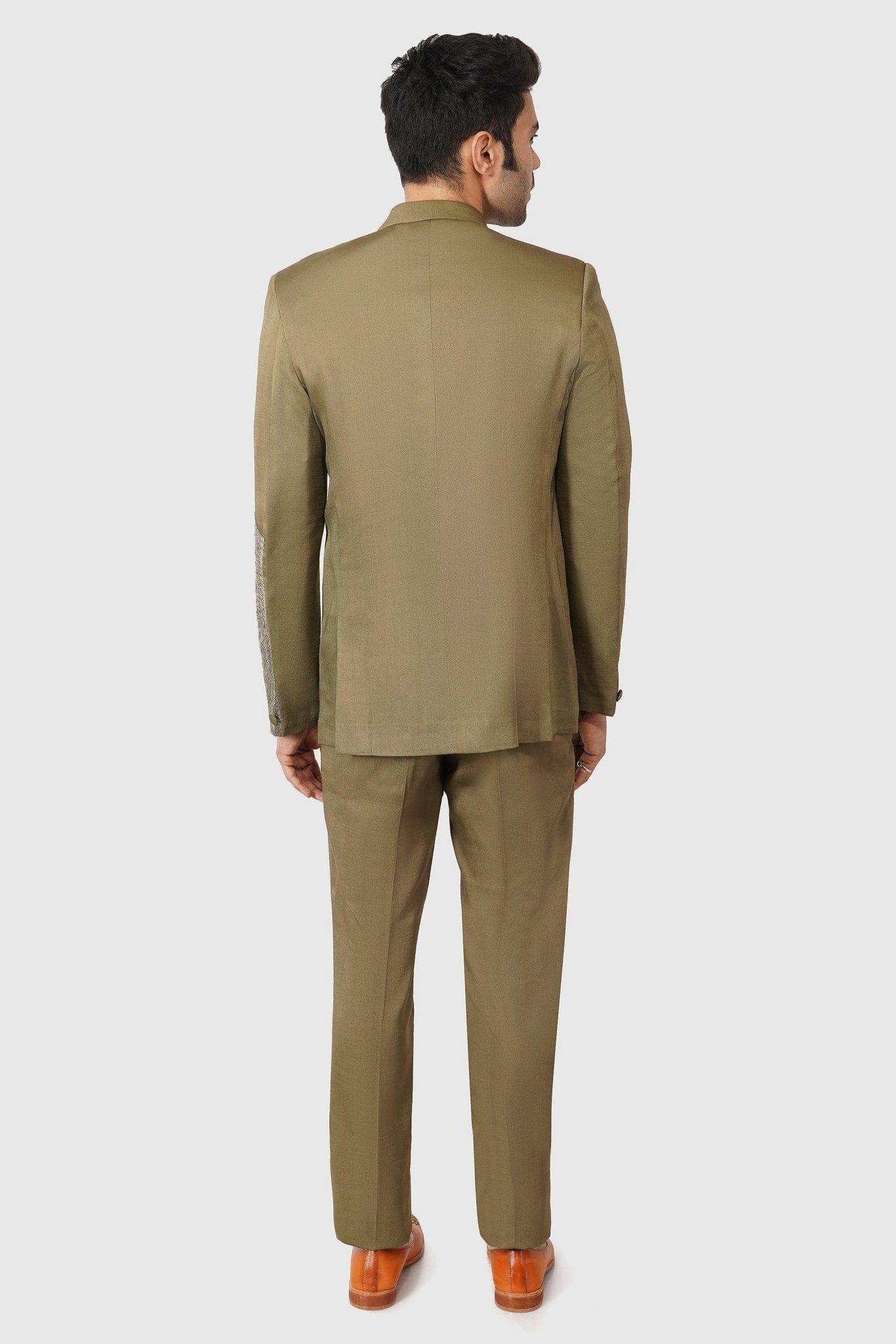SANTI HOMME Matrix Khaki Bandhgala Set
