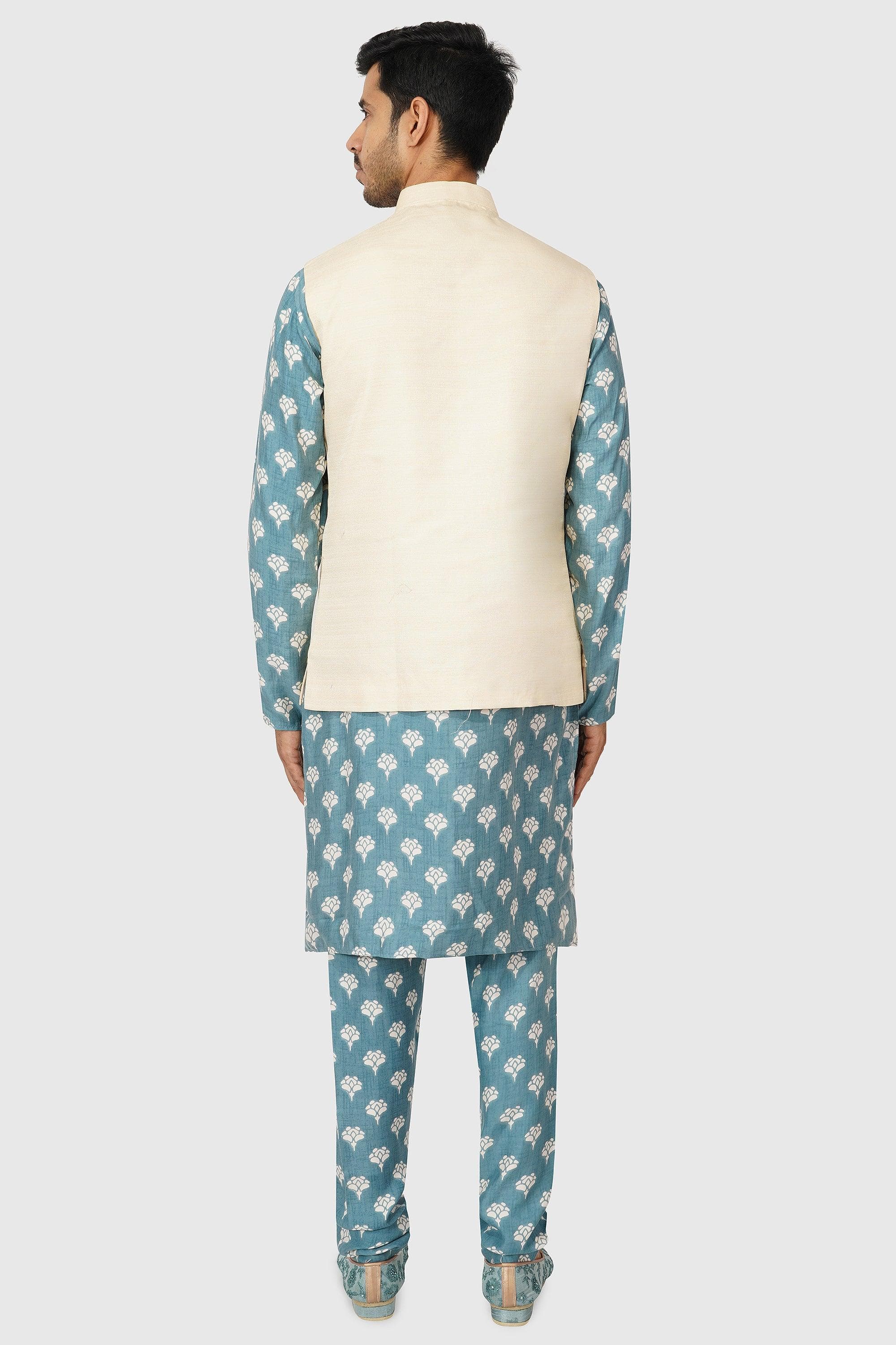 SANTI HOMME Off-White Vested Cerulean Bandi Set