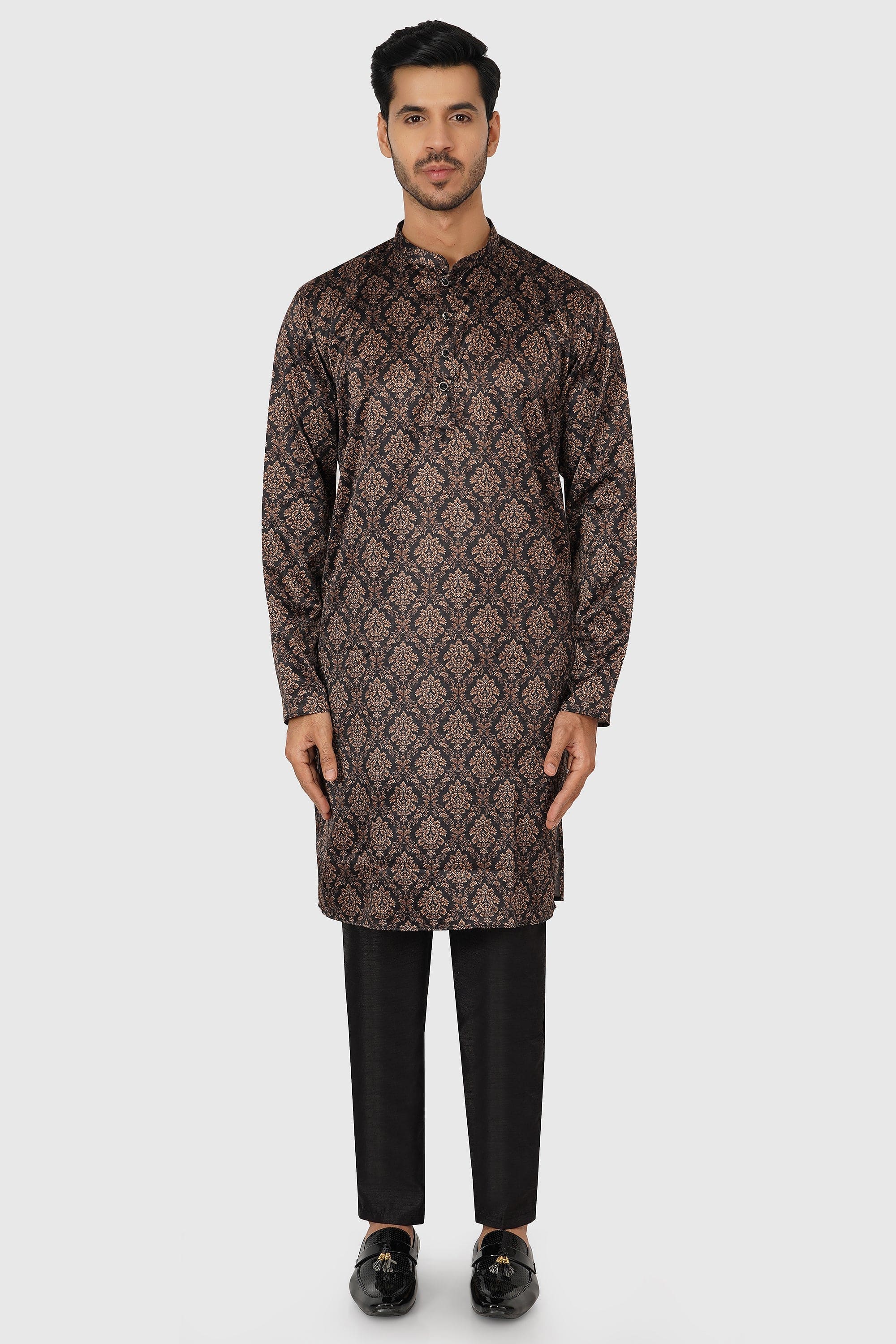 SANTI HOMME Onyx Damask Printed Kurta Set