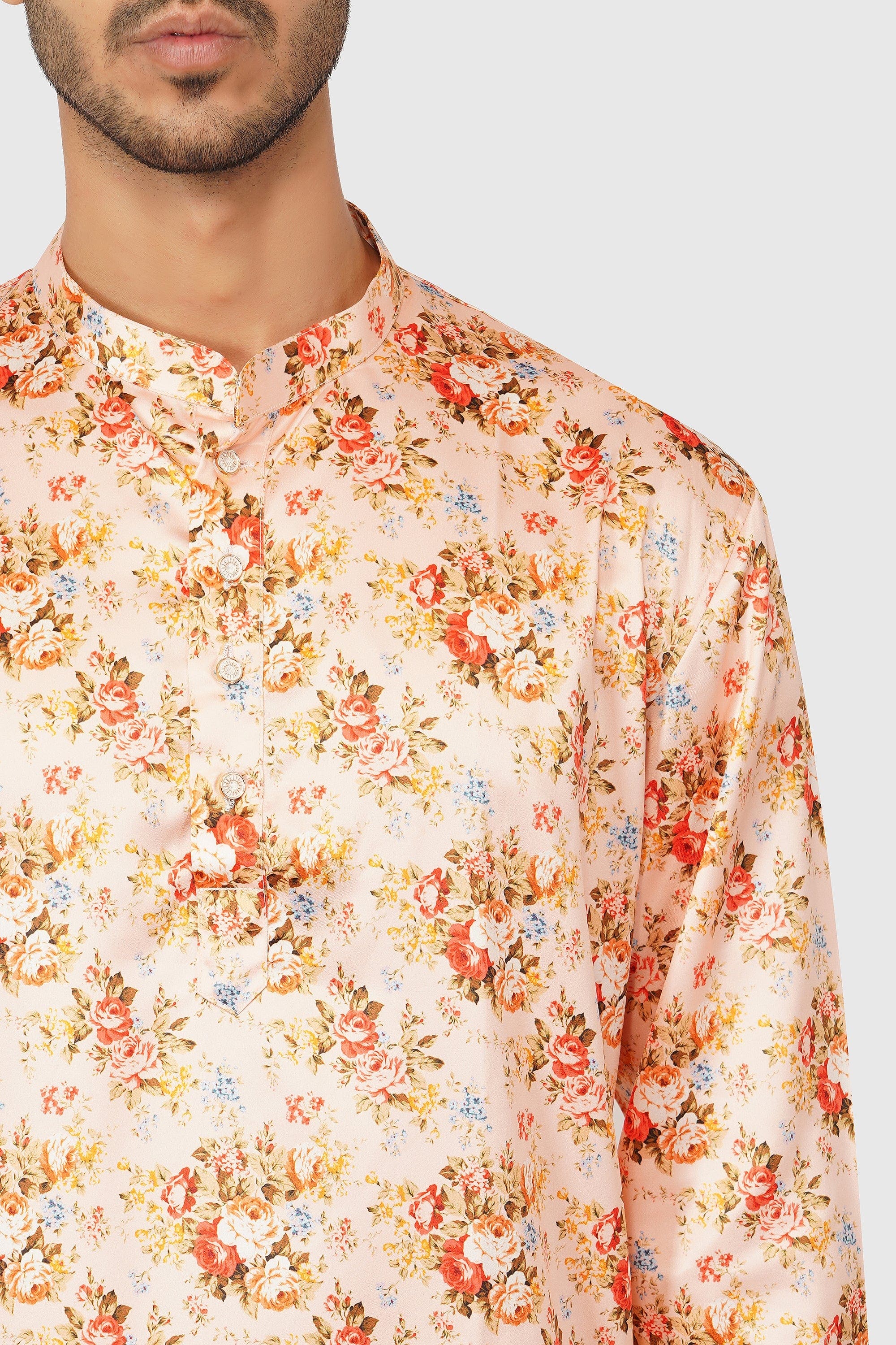 SANTI HOMME Peach Melody Floral Kurta Set