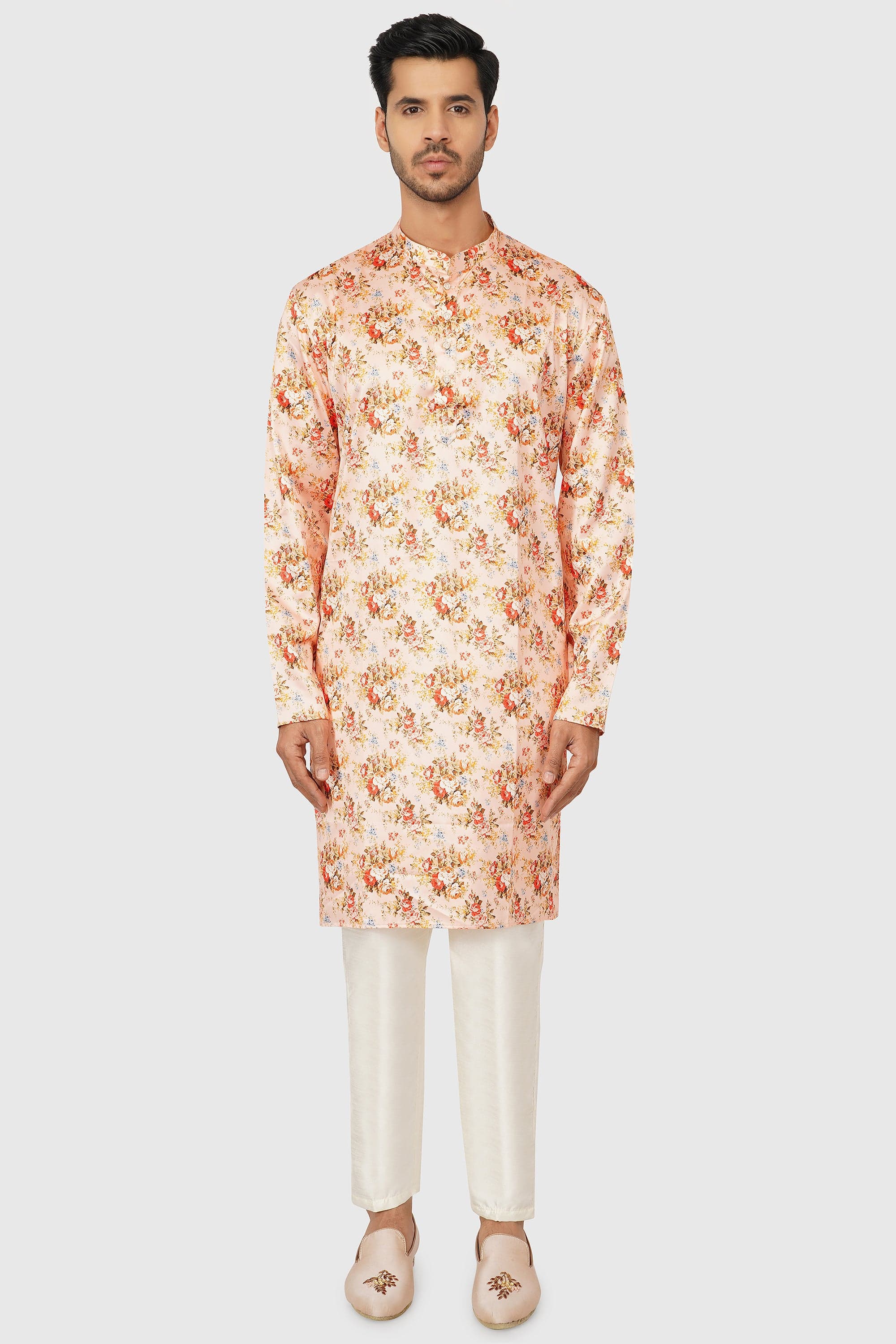 SANTI HOMME Peach Melody Floral Kurta Set