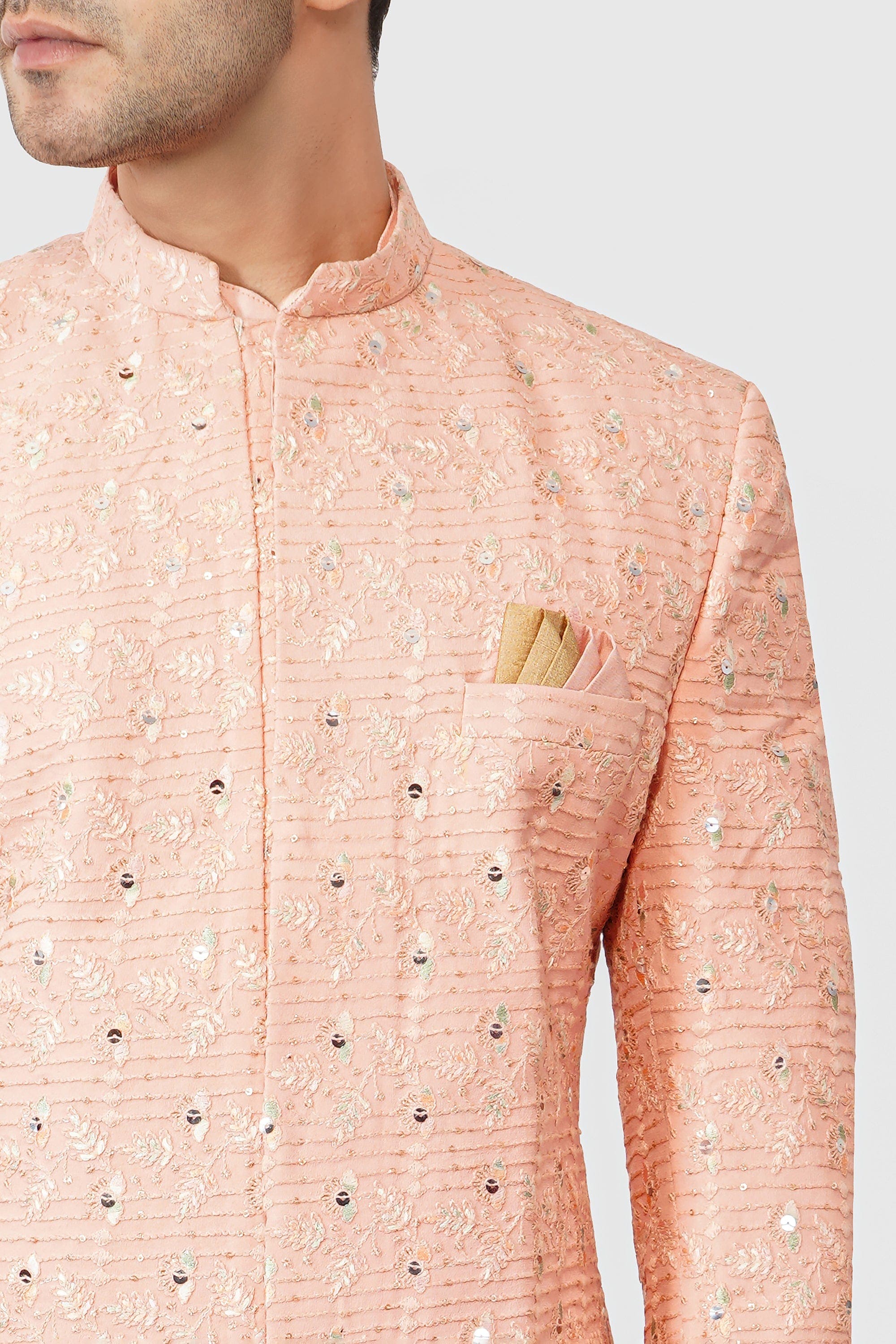 SANTI HOMME Peach Solange Sherwani Set
