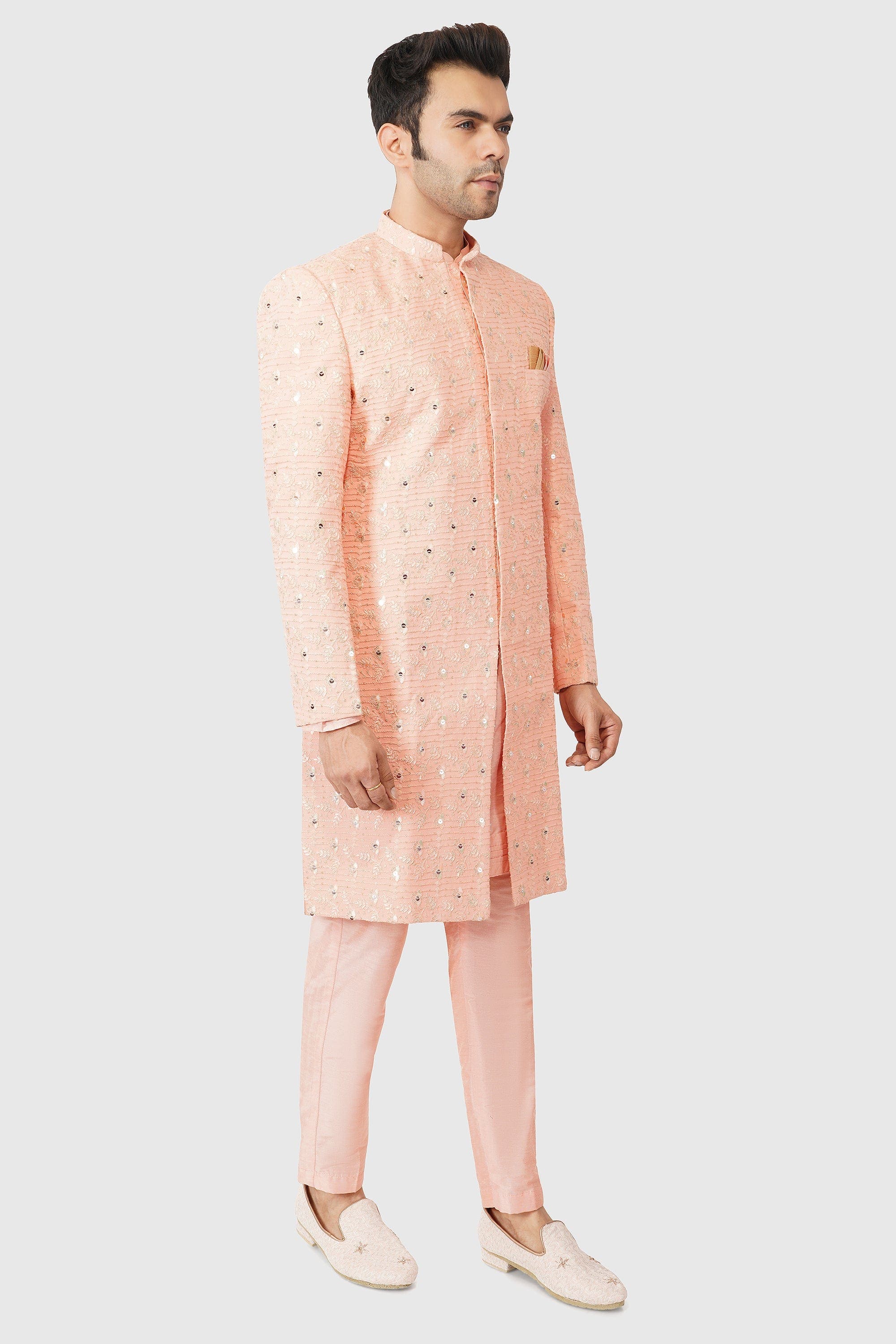 SANTI HOMME Peach Solange Sherwani Set