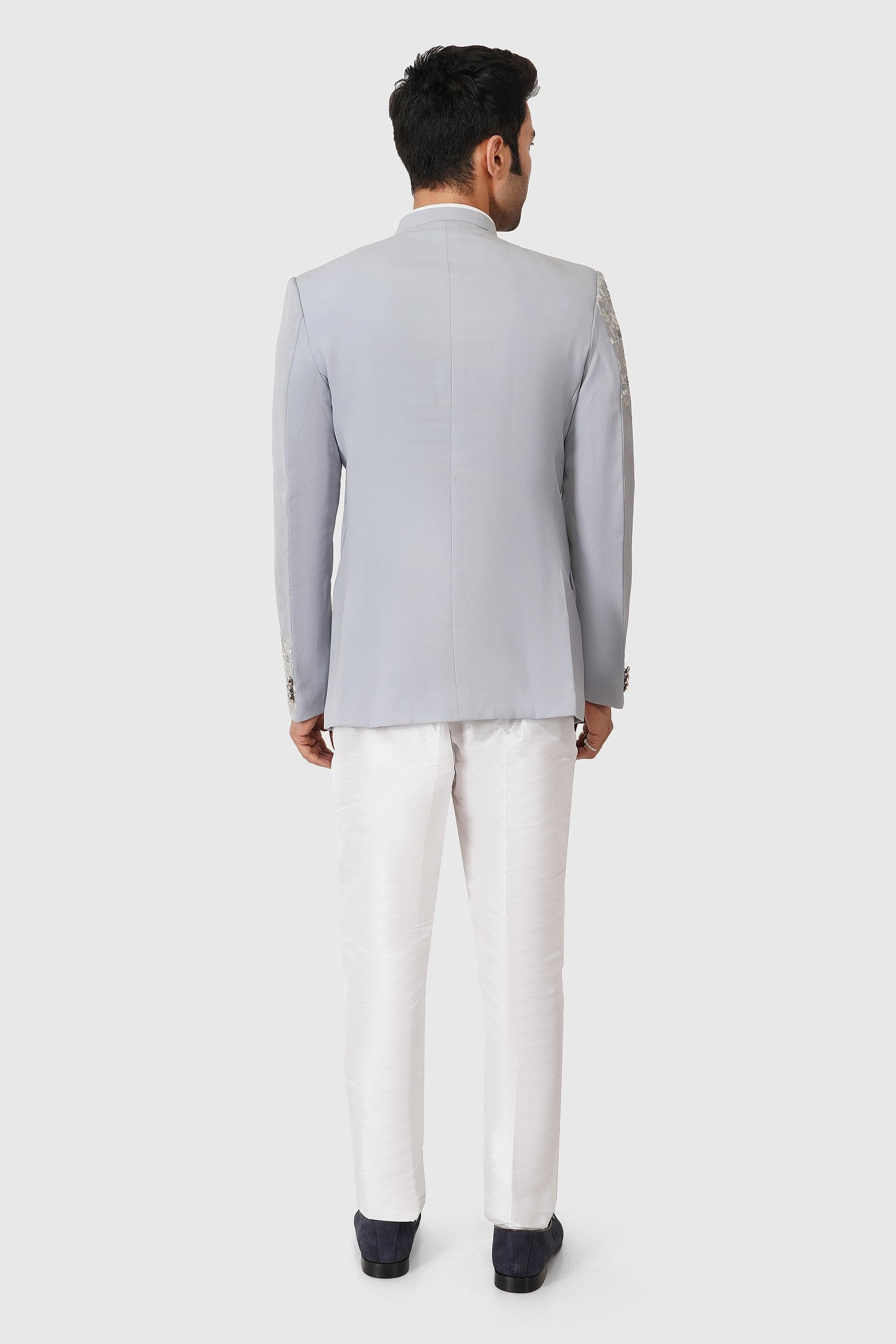 SANTI HOMME Slate Embroidered Bandhgala Set