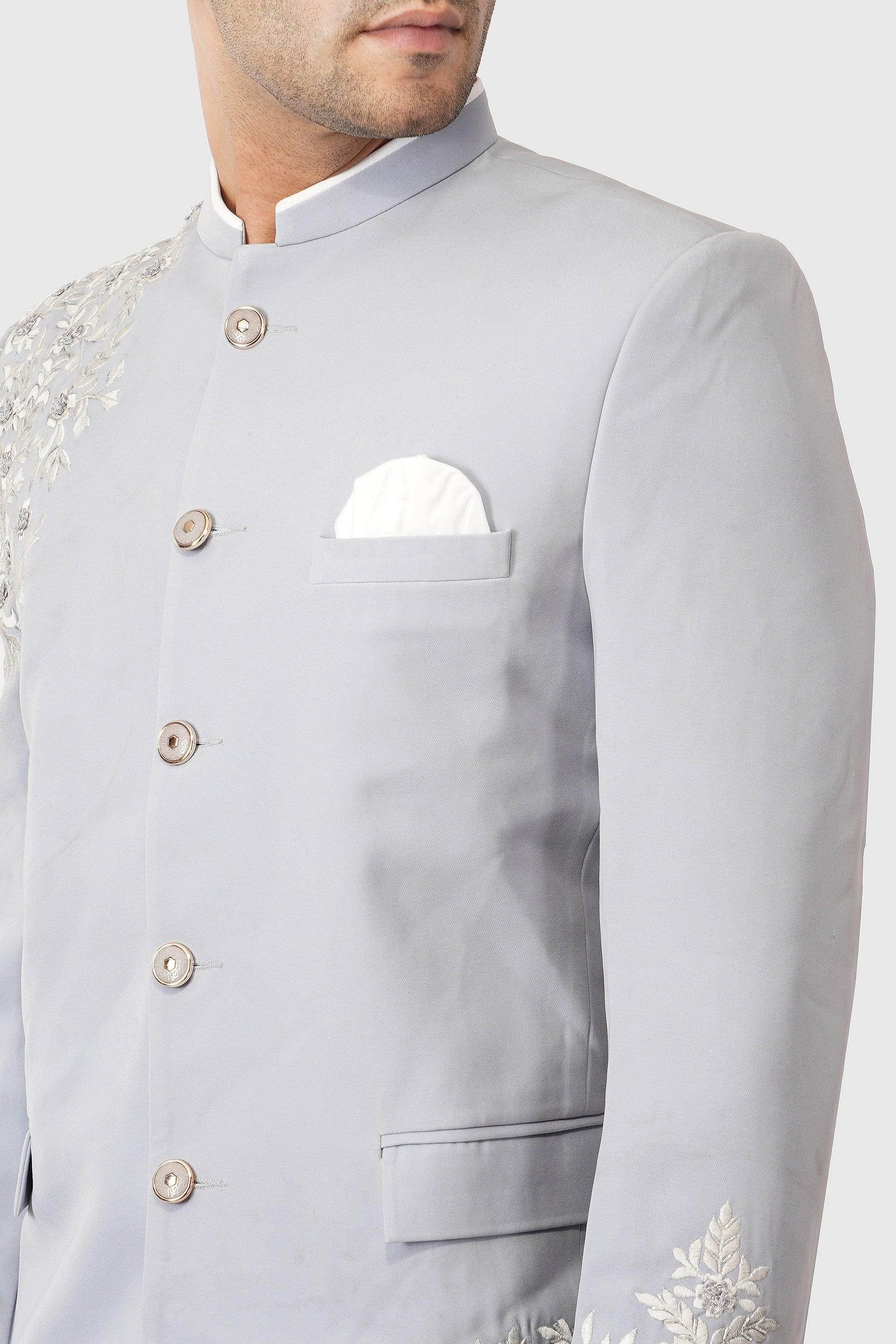 SANTI HOMME Slate Embroidered Bandhgala Set