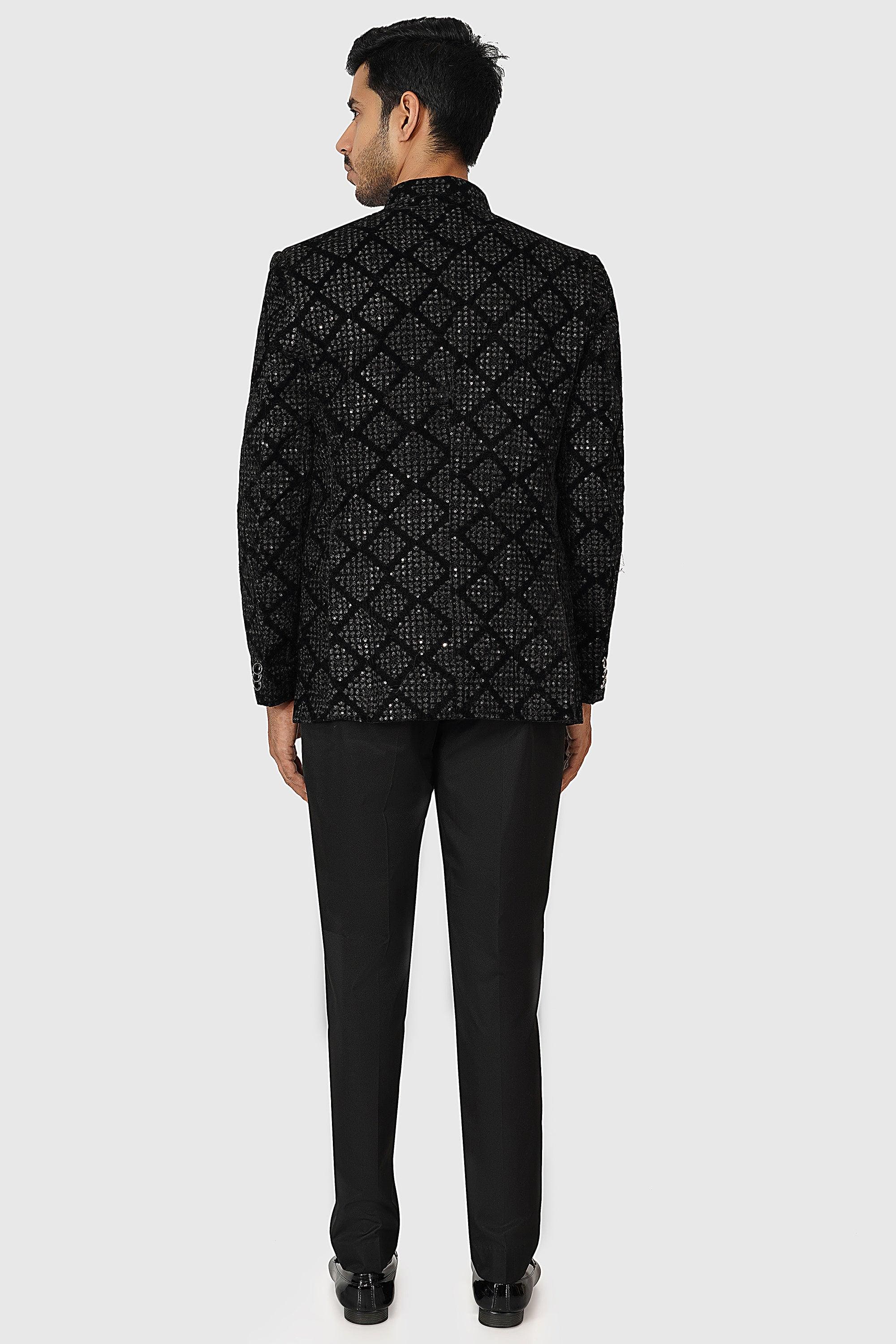 SANTI HOMME Studded Obsidian Bandhgala Set