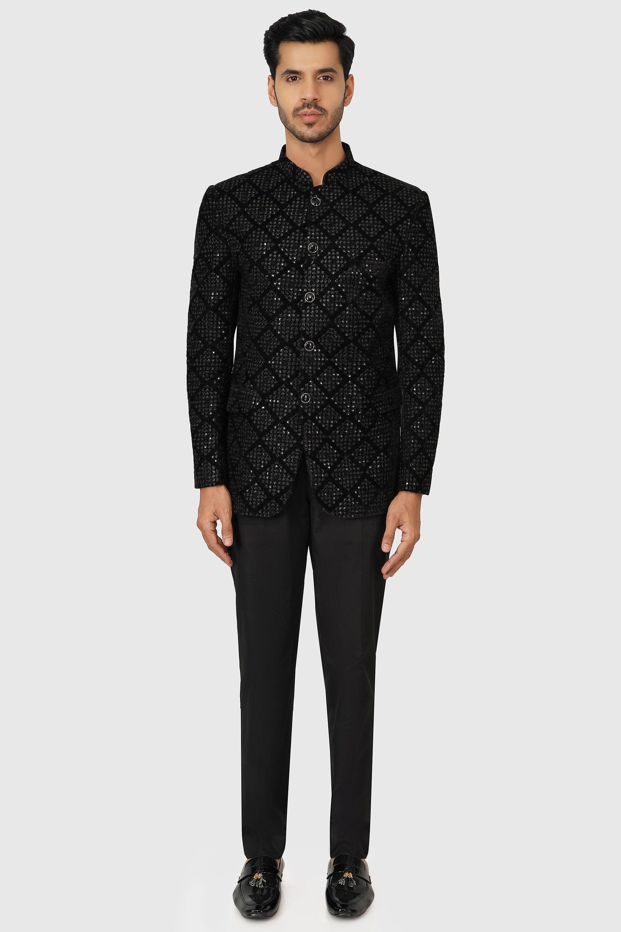 SANTI HOMME Studded Obsidian Bandhgala Set