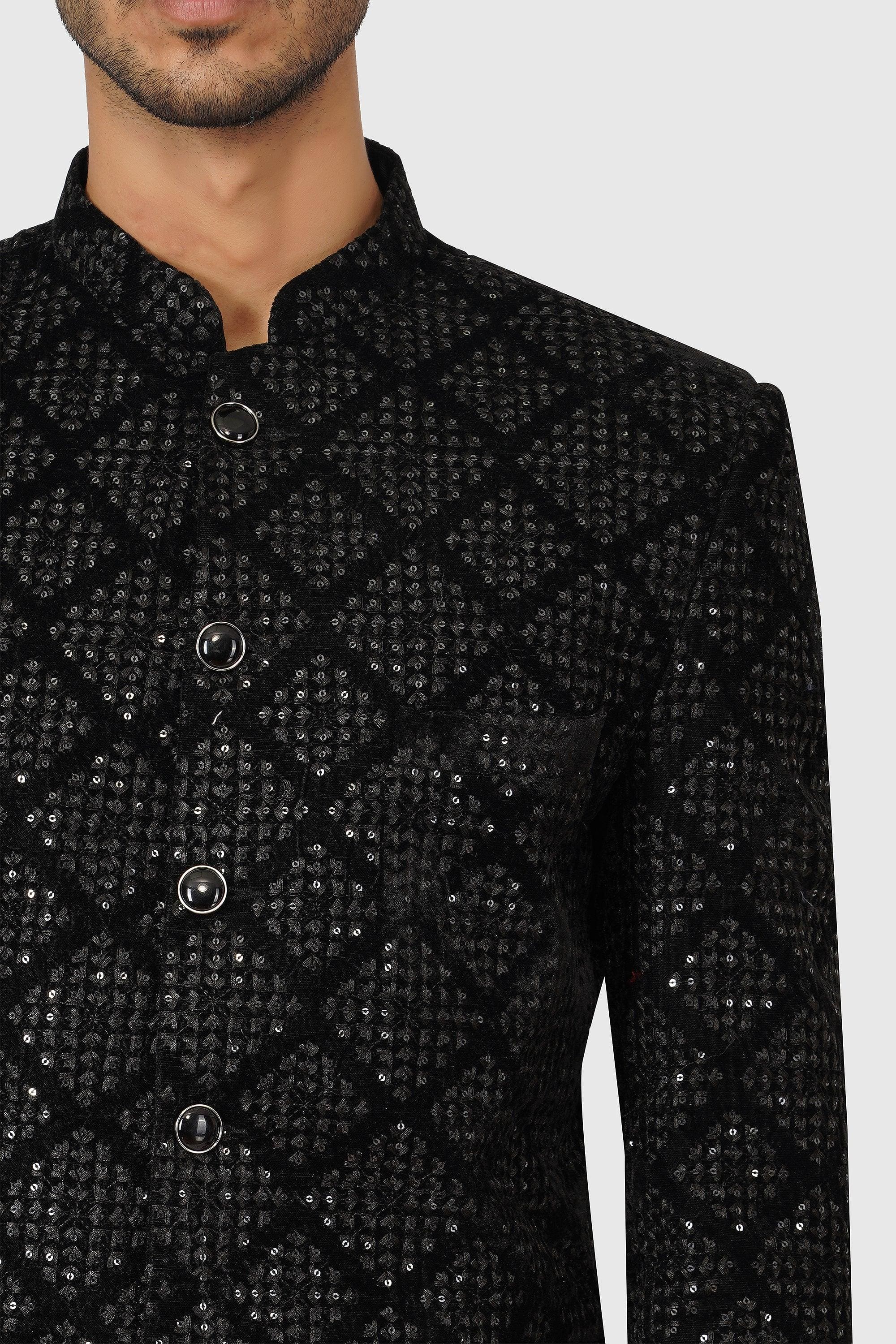 SANTI HOMME Studded Obsidian Bandhgala Set