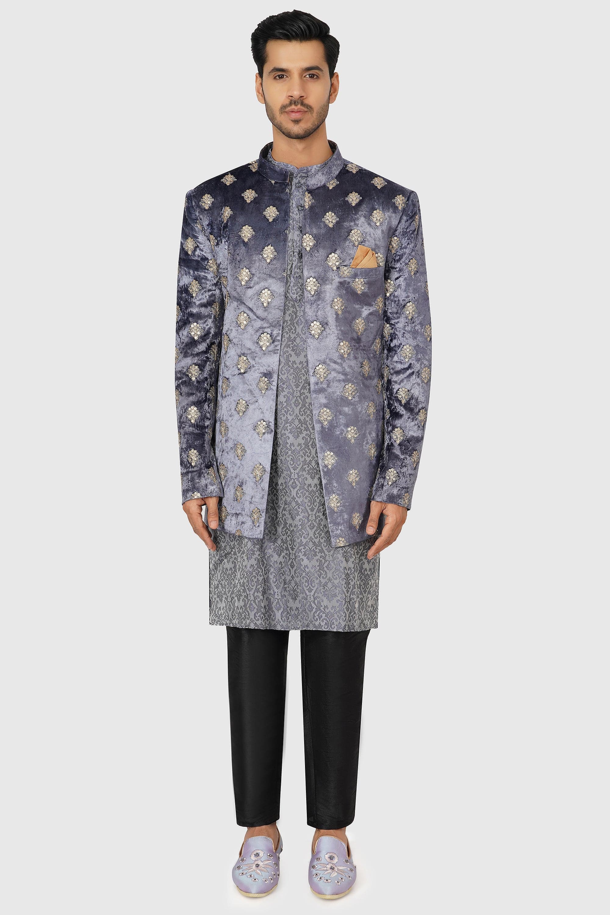 SANTI HOMME Velvet Shrug Sherwani Set