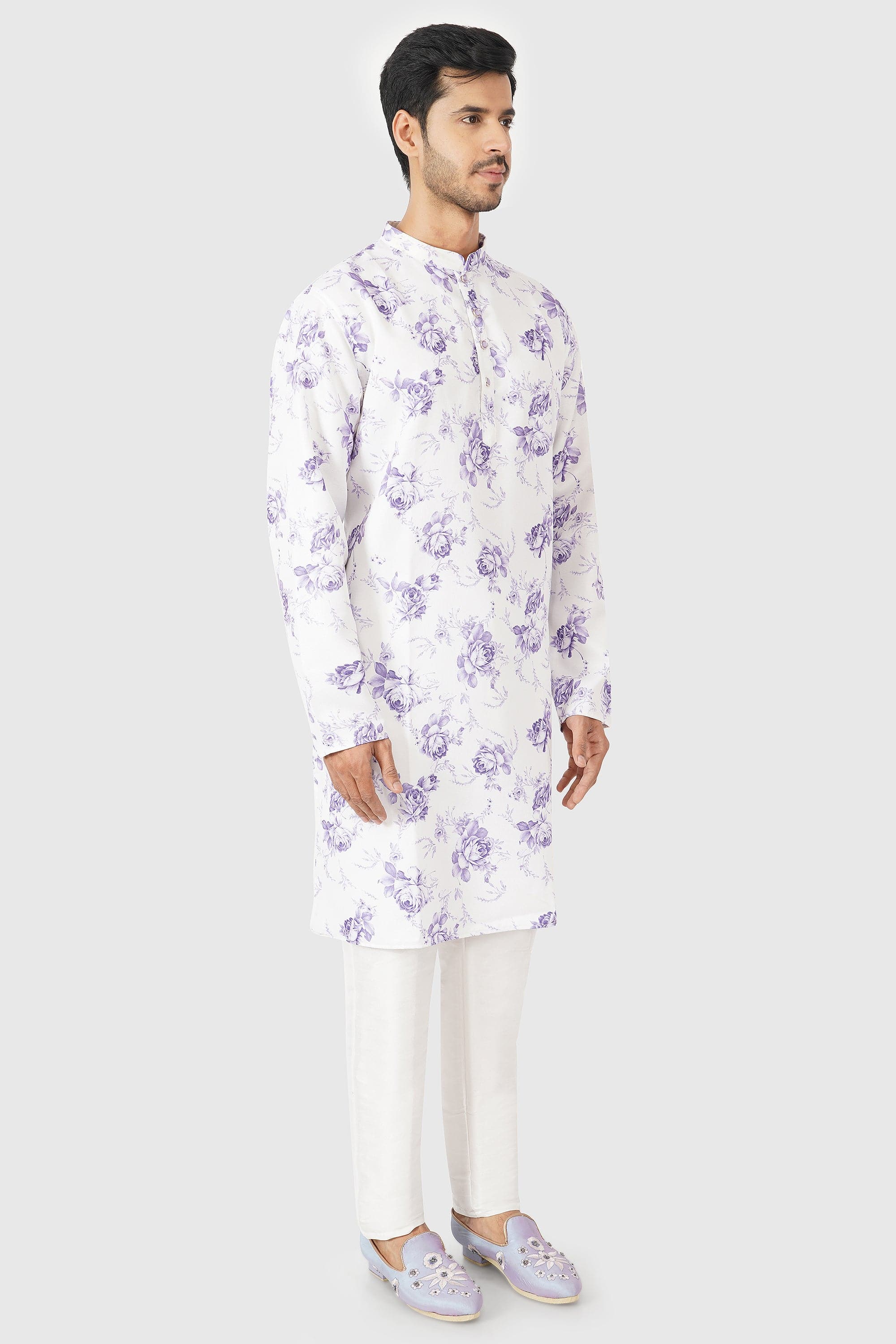 SANTI HOMME Violet Floral Kurta Set