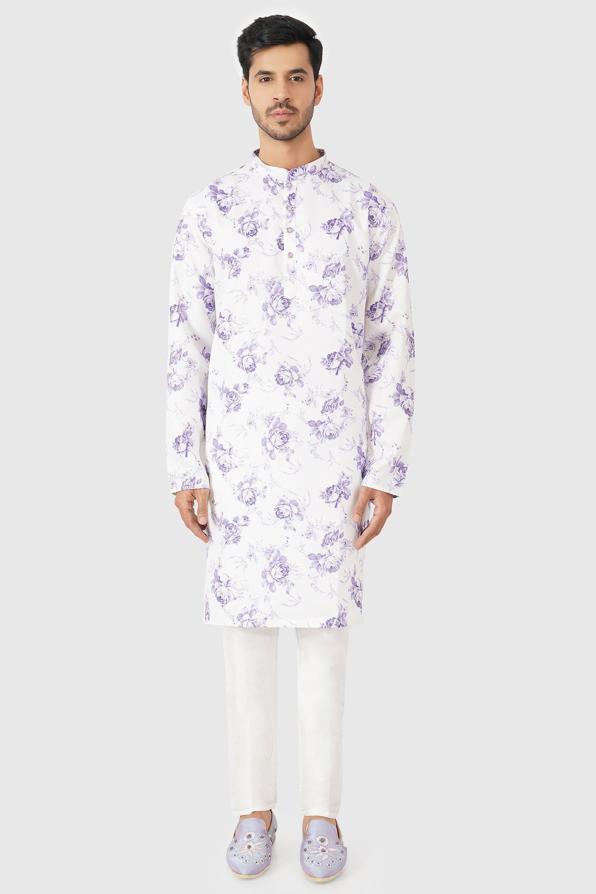 SANTI HOMME Violet Floral Kurta Set