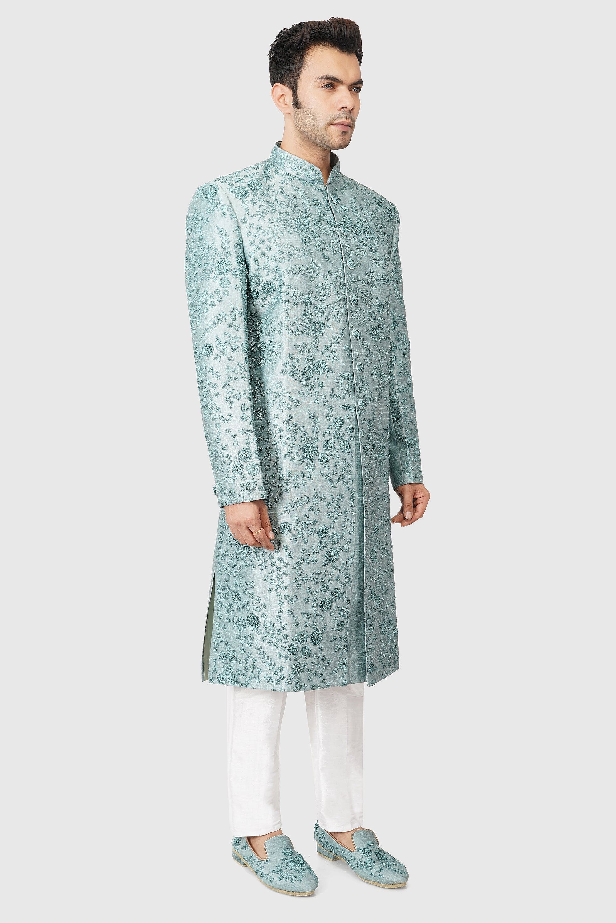SANTI HOMME Whisper Blue Floral Sherwani Set