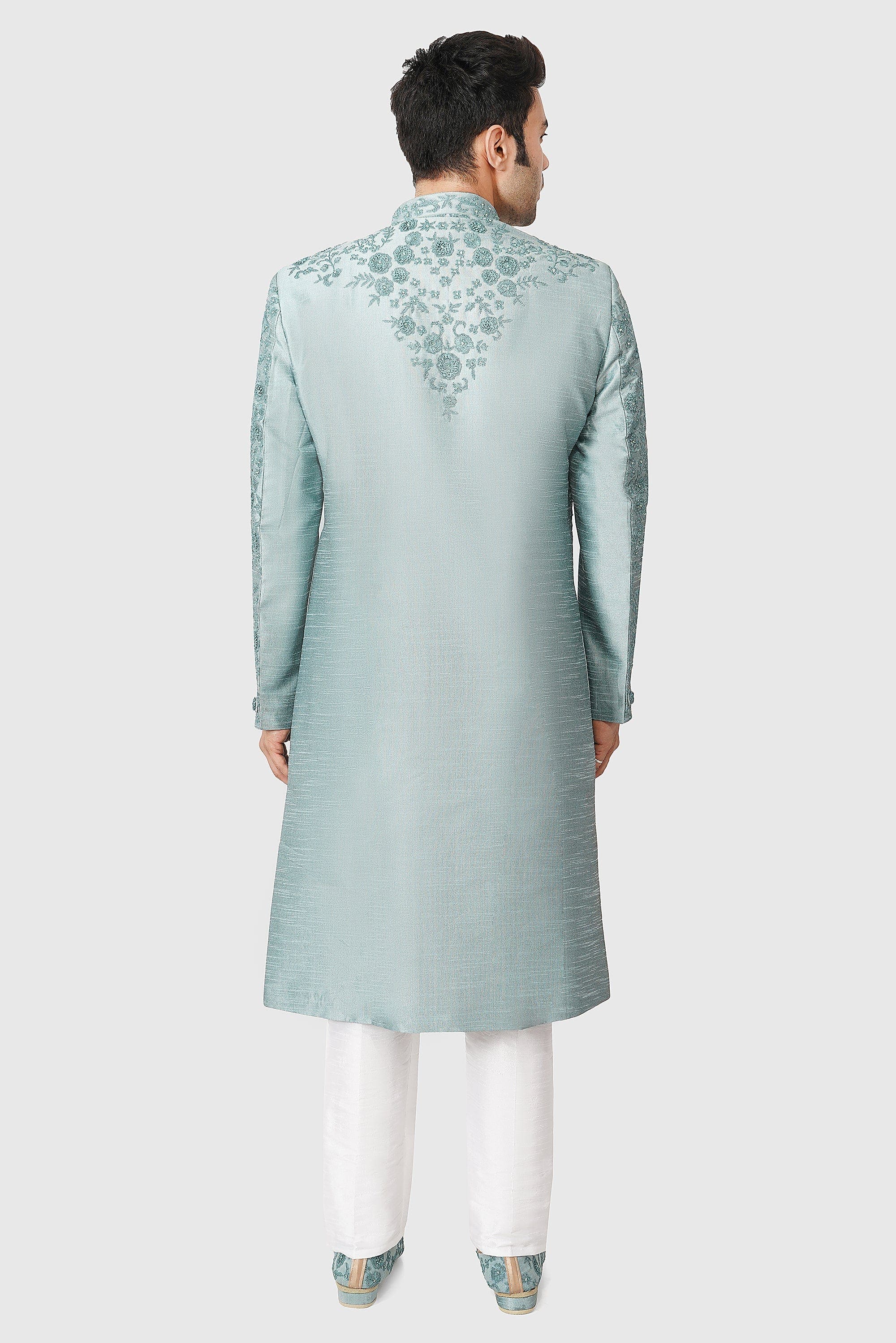 SANTI HOMME Whisper Blue Floral Sherwani Set