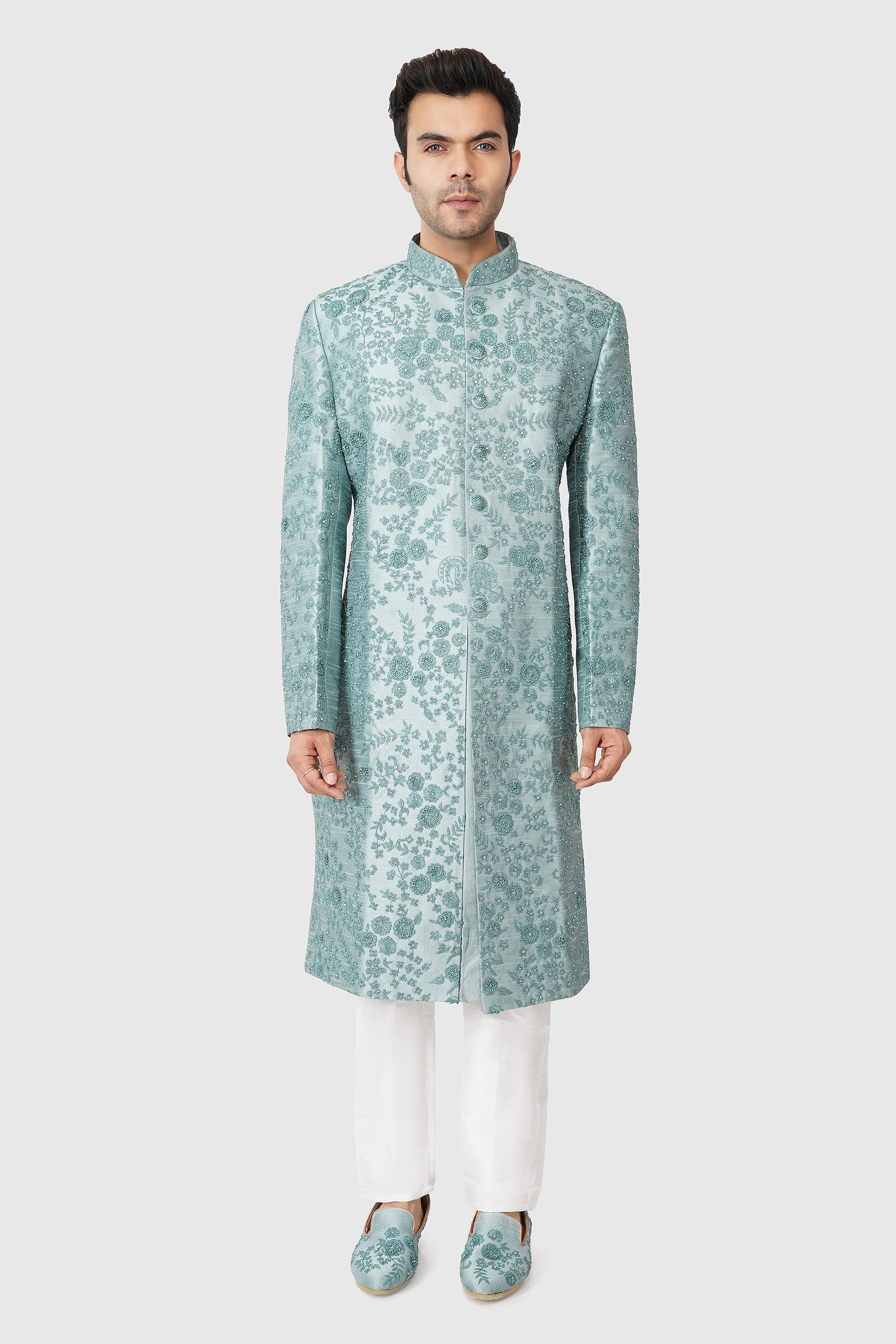 SANTI HOMME Whisper Blue Floral Sherwani Set