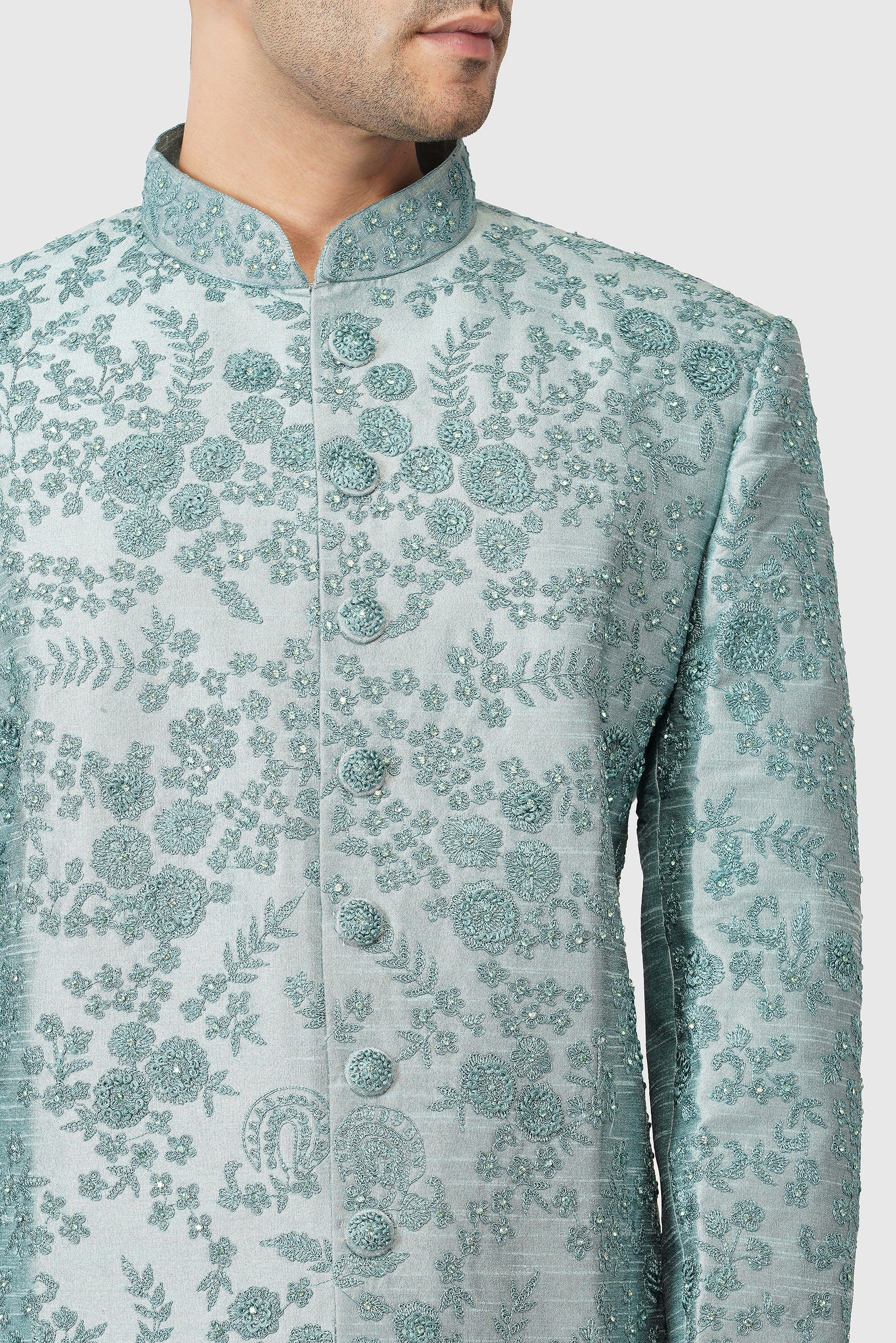 SANTI HOMME Whisper Blue Floral Sherwani Set