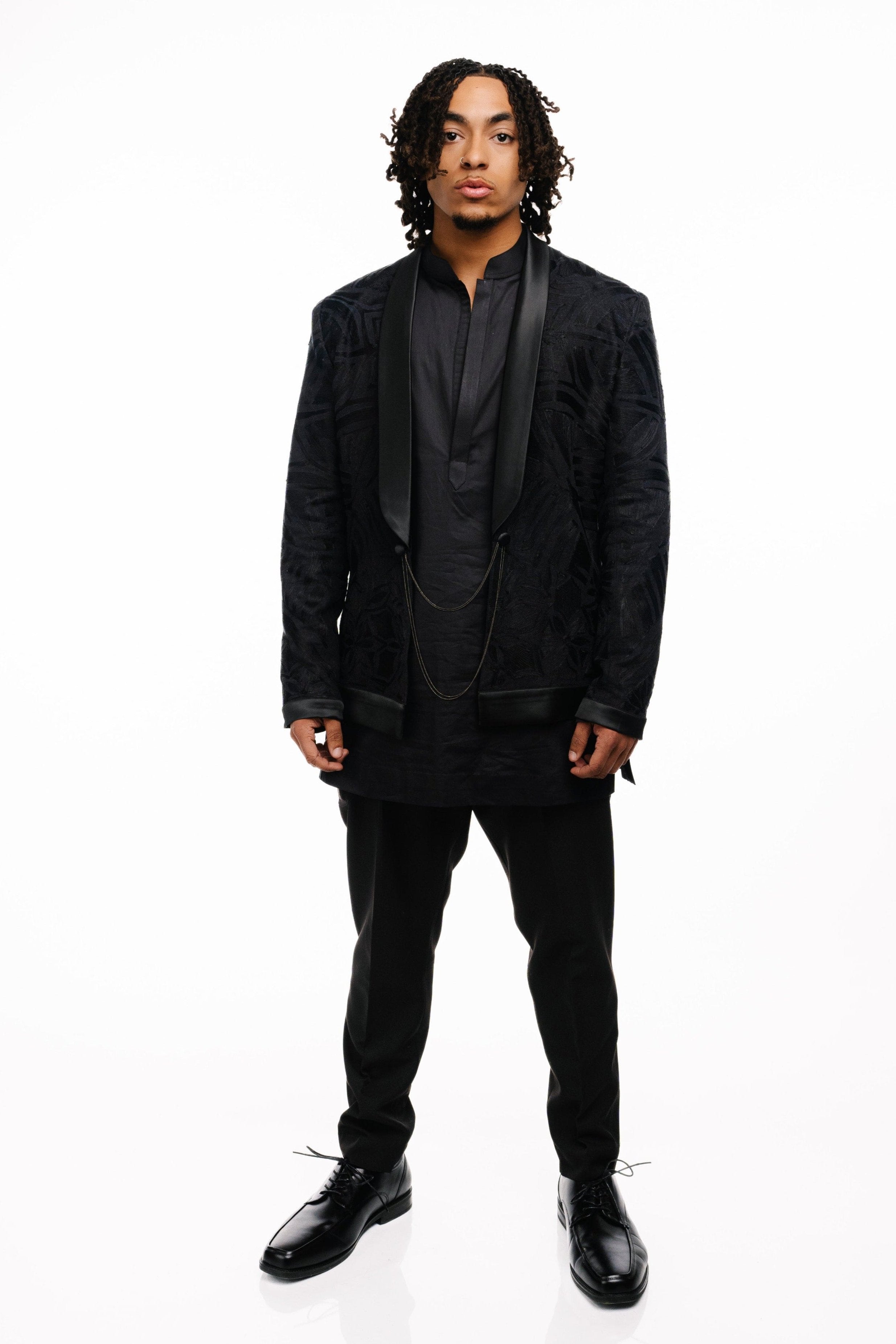 Wool-Linen Embroidered Tuxedo Set