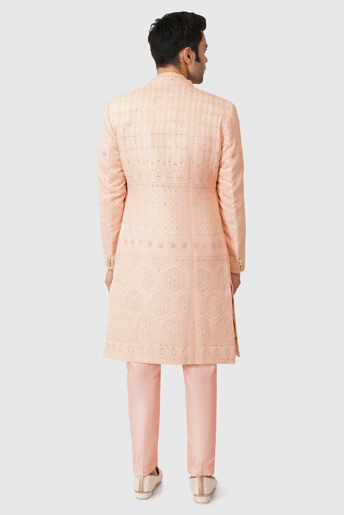 SANTI HOMME Cryptic Peach Shrug Sherwani Set