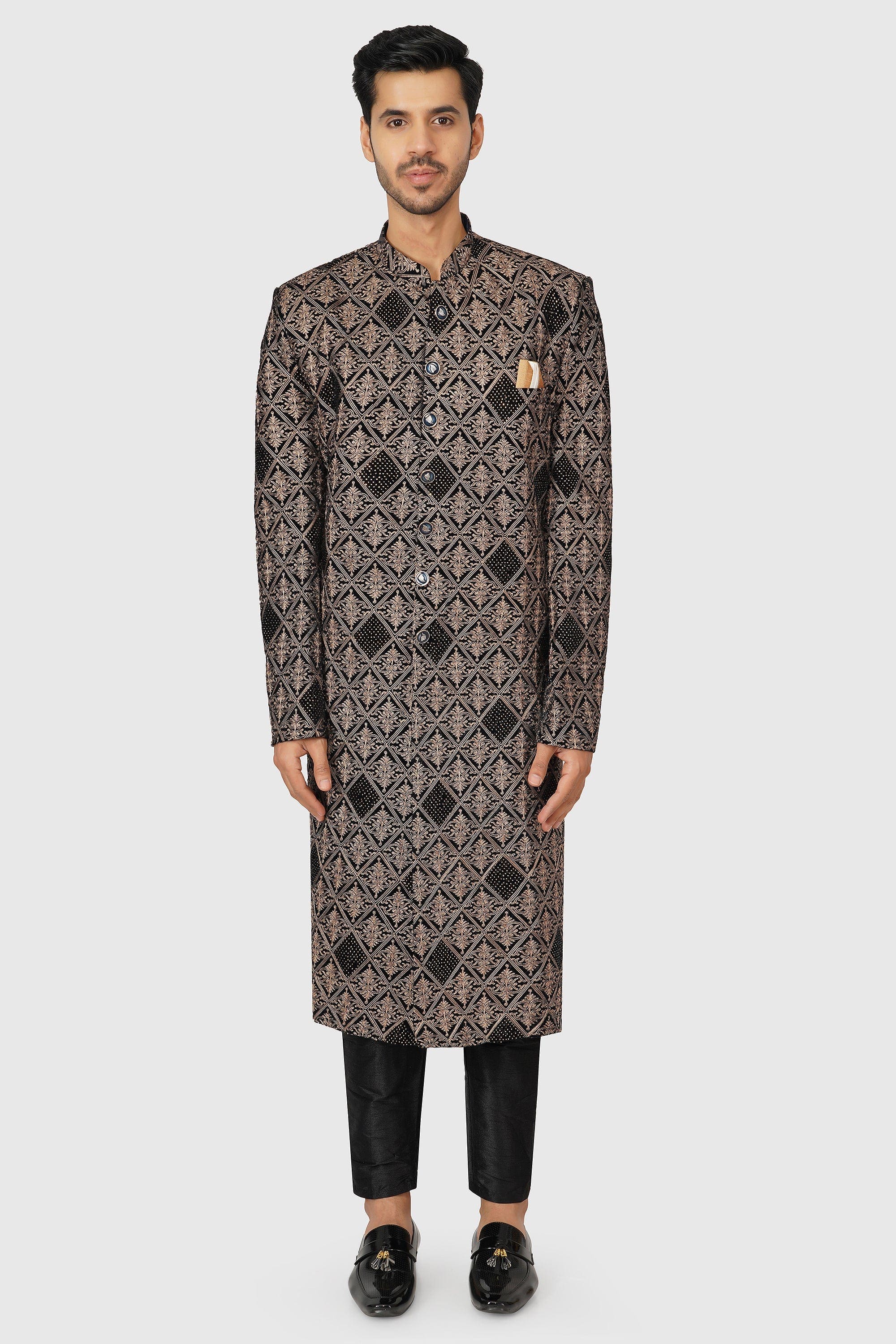 SANTI HOMME Golden Gridlock Sherwani Set