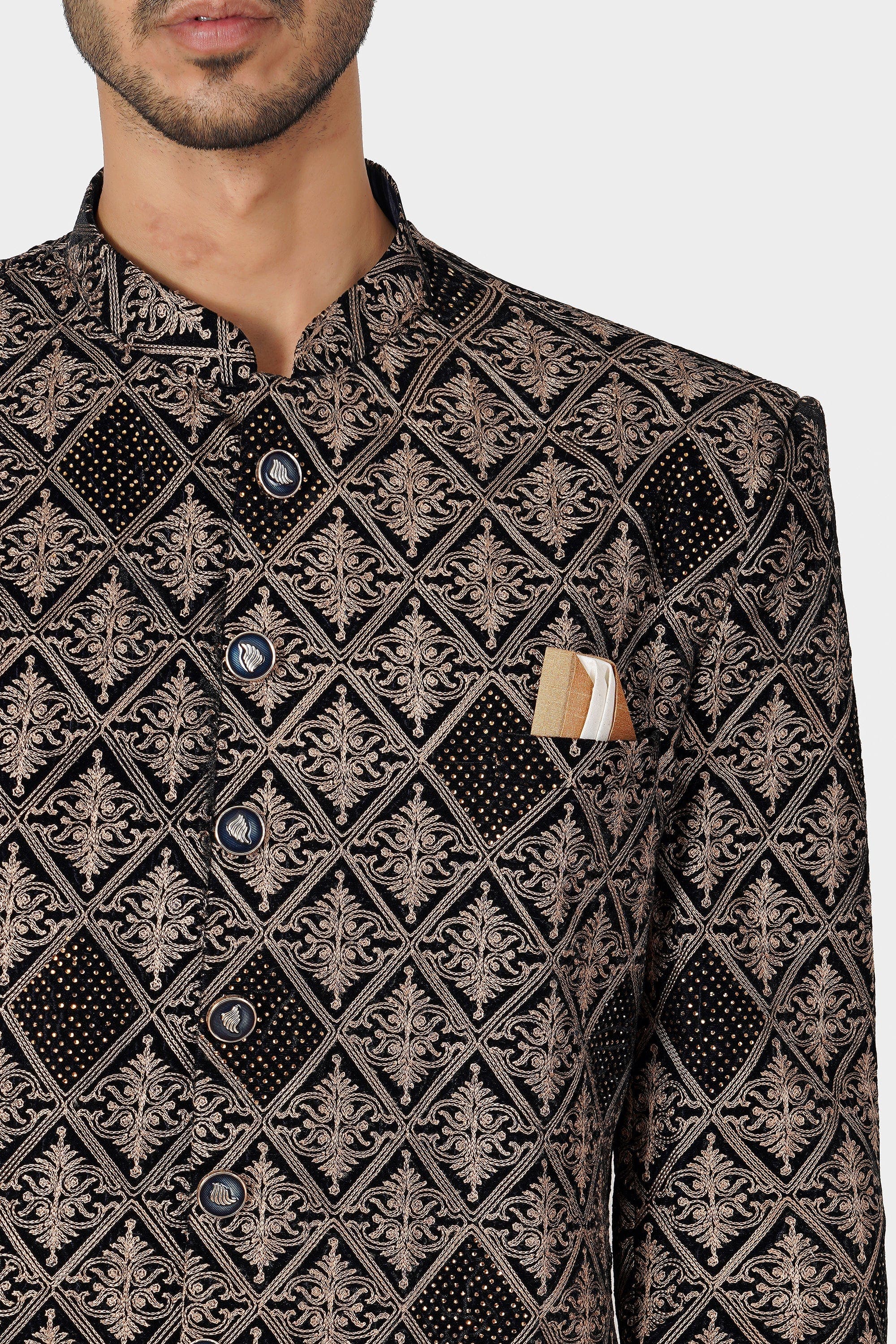 SANTI HOMME Golden Gridlock Sherwani Set