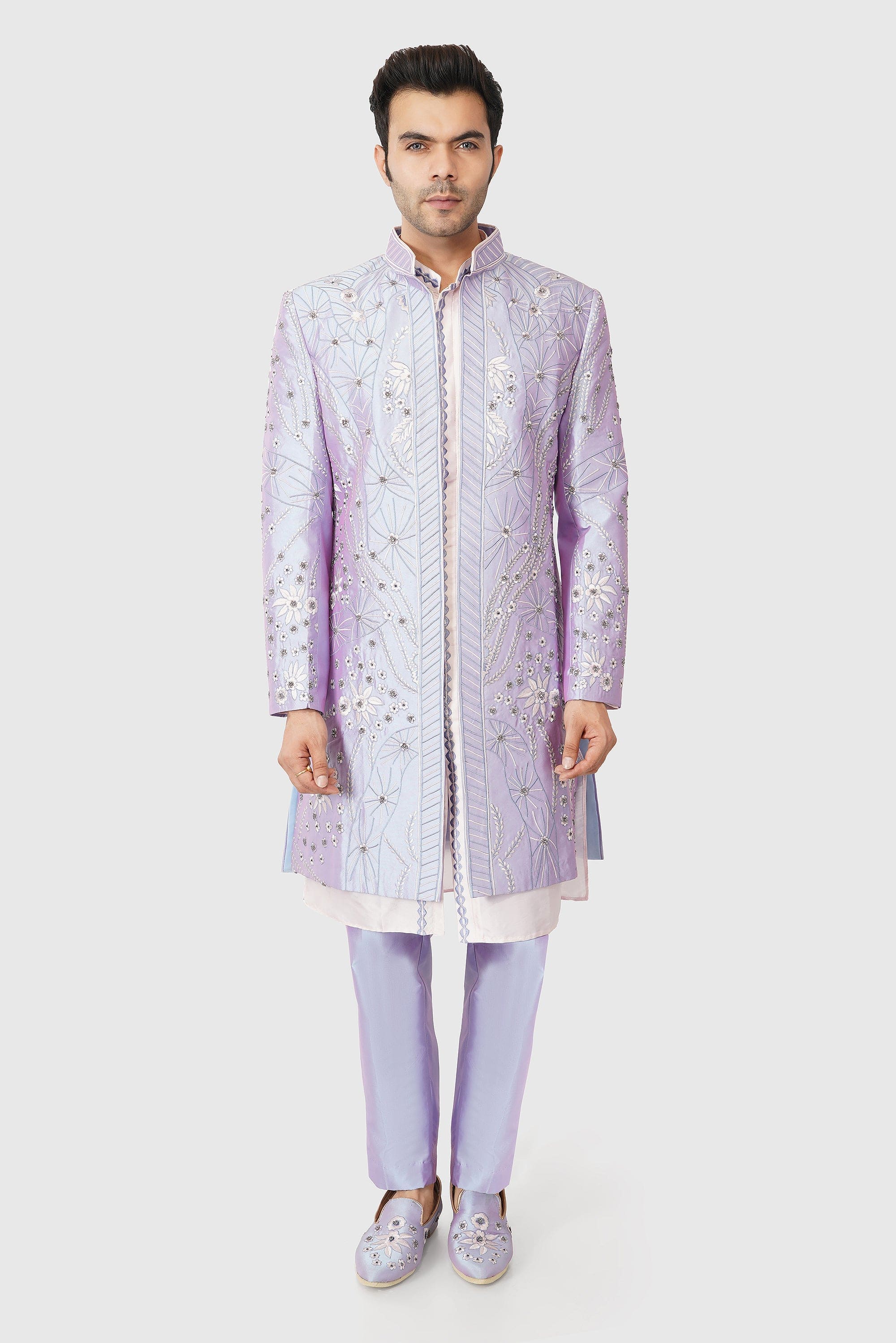 SANTI HOMME Iridesence Quartz Shrug Sherwani Set