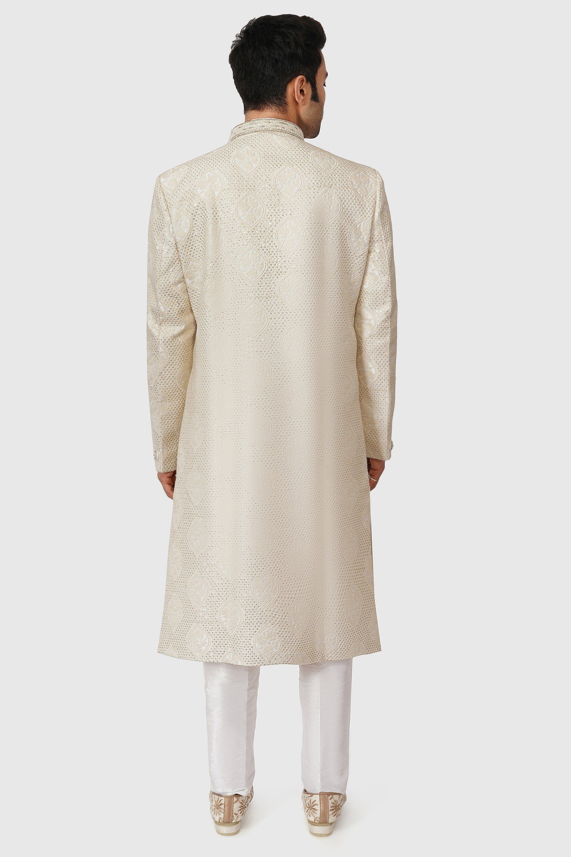 SANTI HOMME Off-White Embroidered Sherwani Set