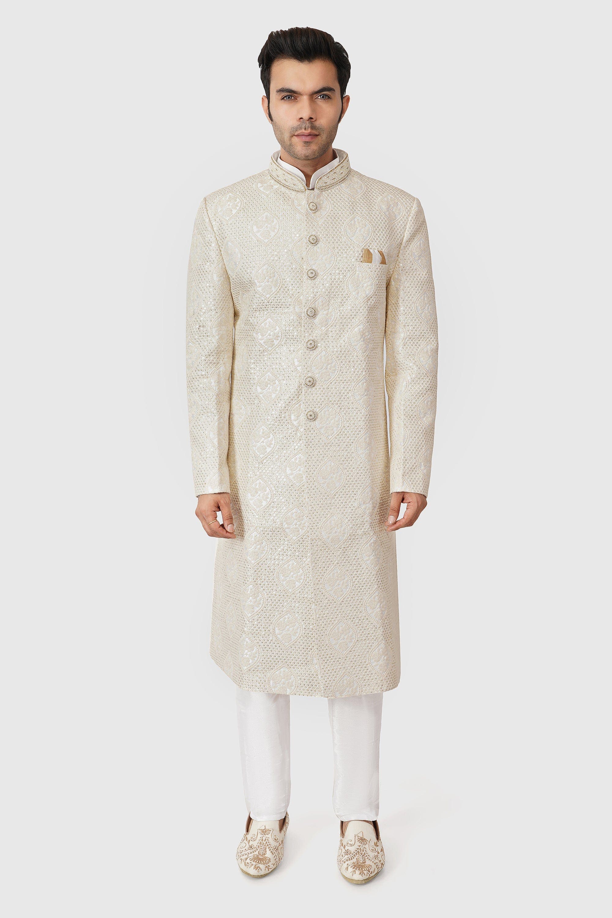 SANTI HOMME Off-White Embroidered Sherwani Set