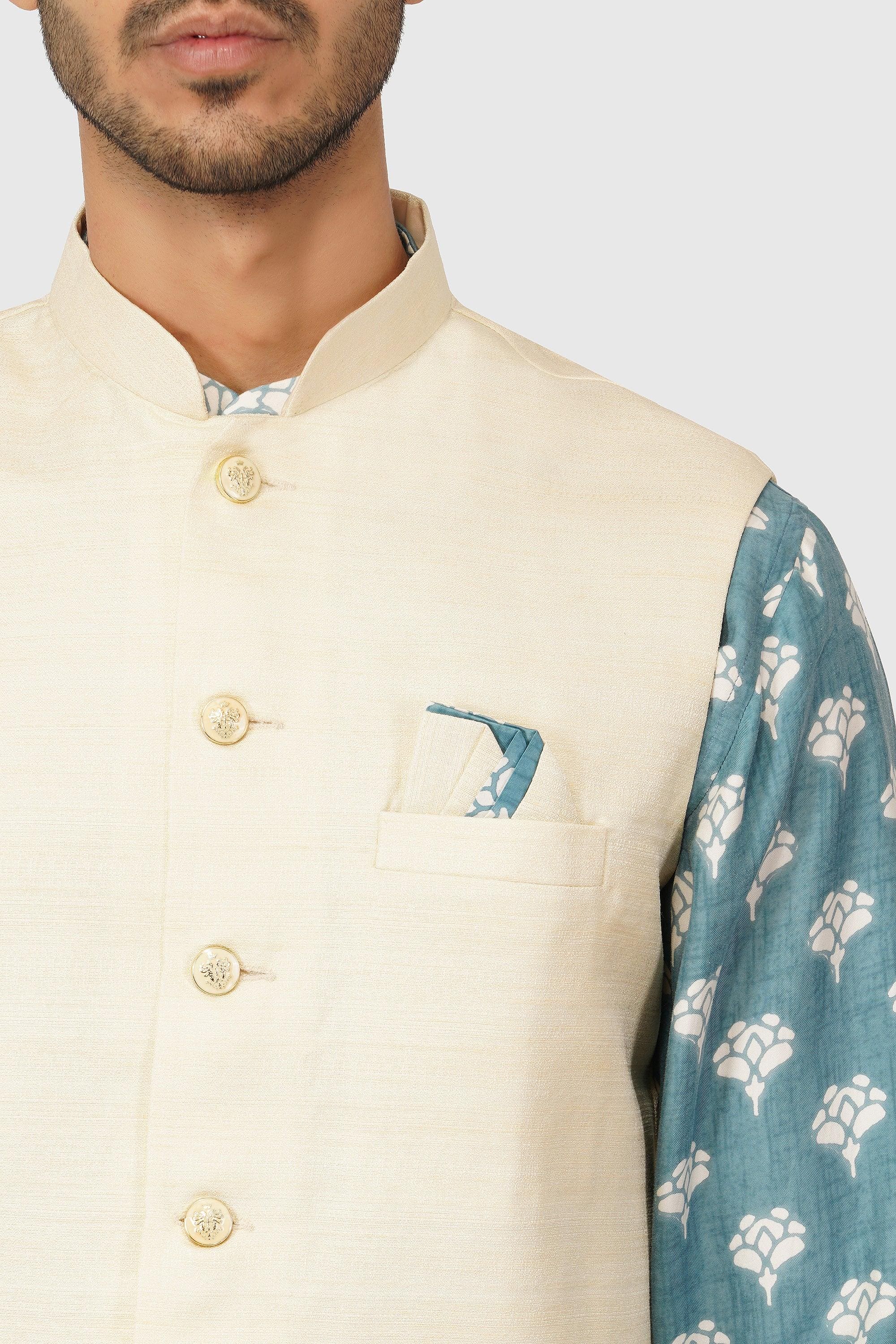 SANTI HOMME Off-White Vested Cerulean Bandi Set