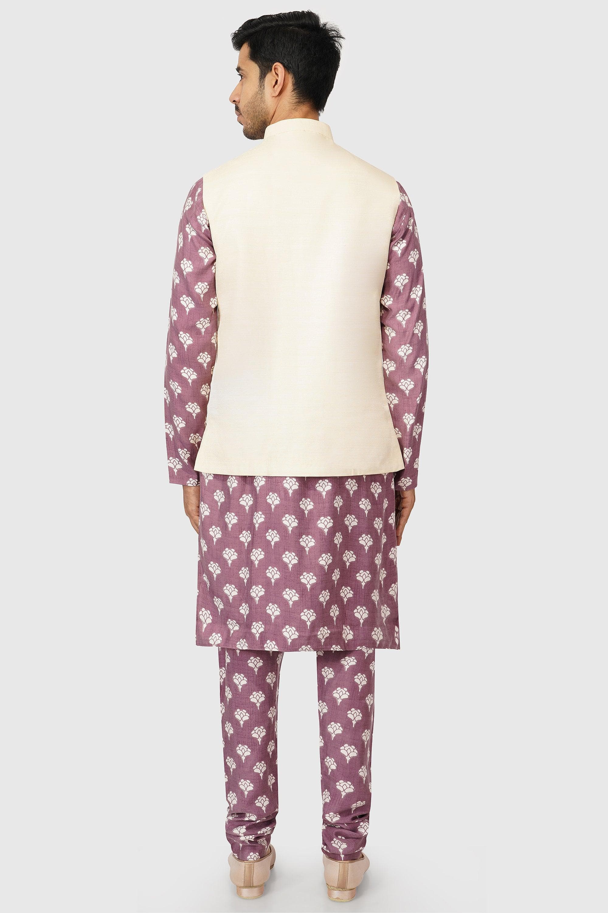 SANTI HOMME Off-White Vested Lilac Bandi Set