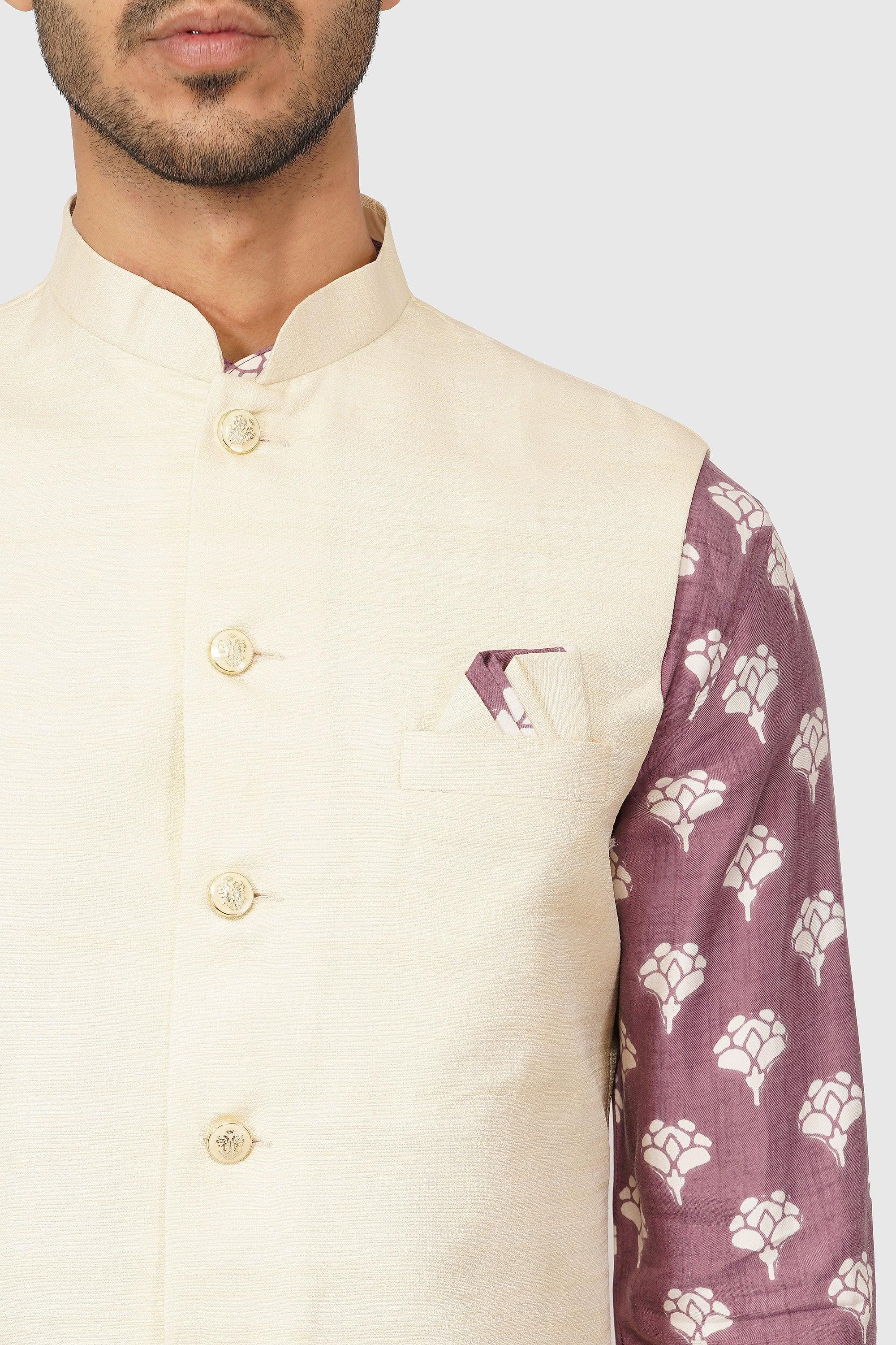 SANTI HOMME Off-White Vested Lilac Bandi Set