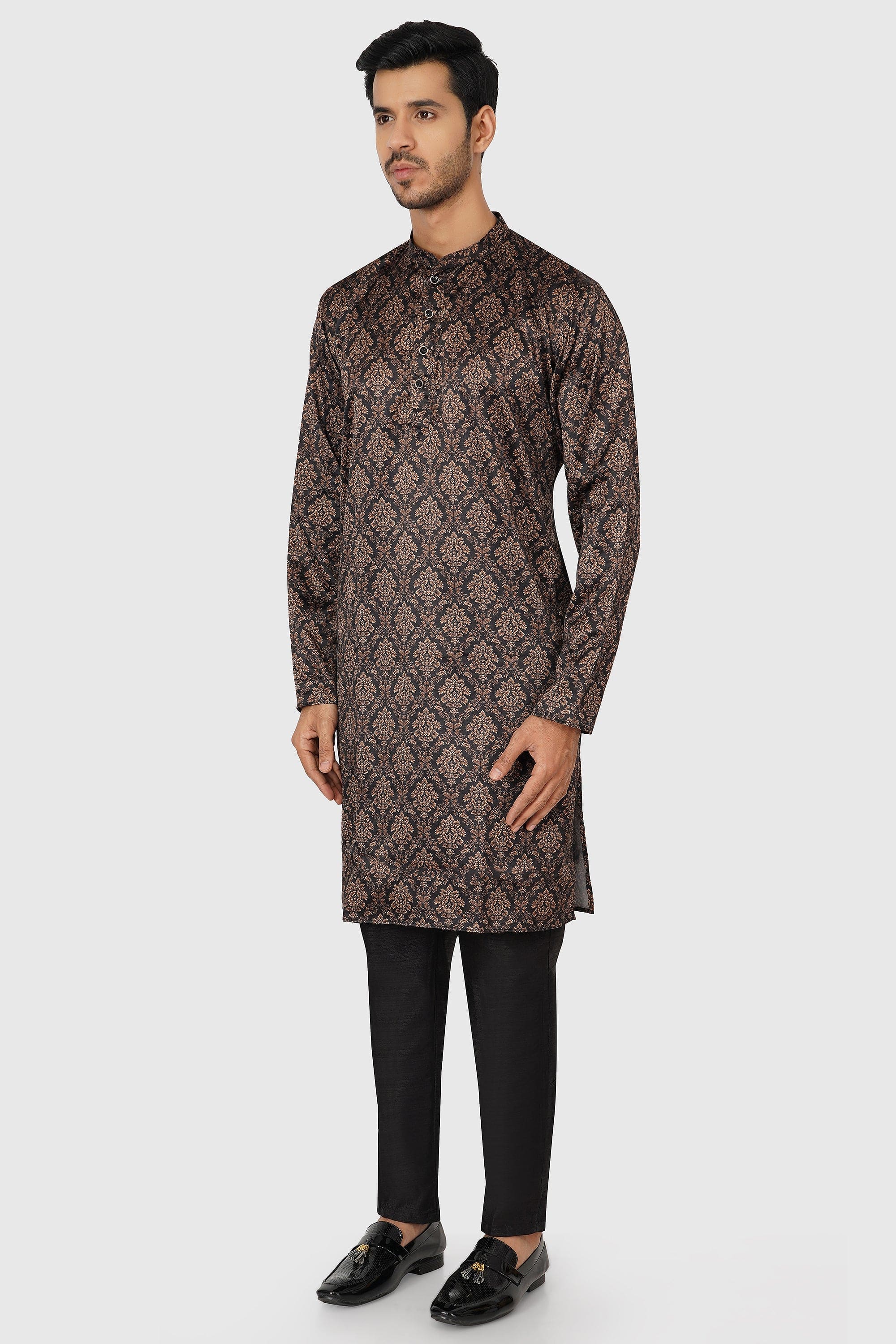SANTI HOMME Onyx Damask Printed Kurta Set