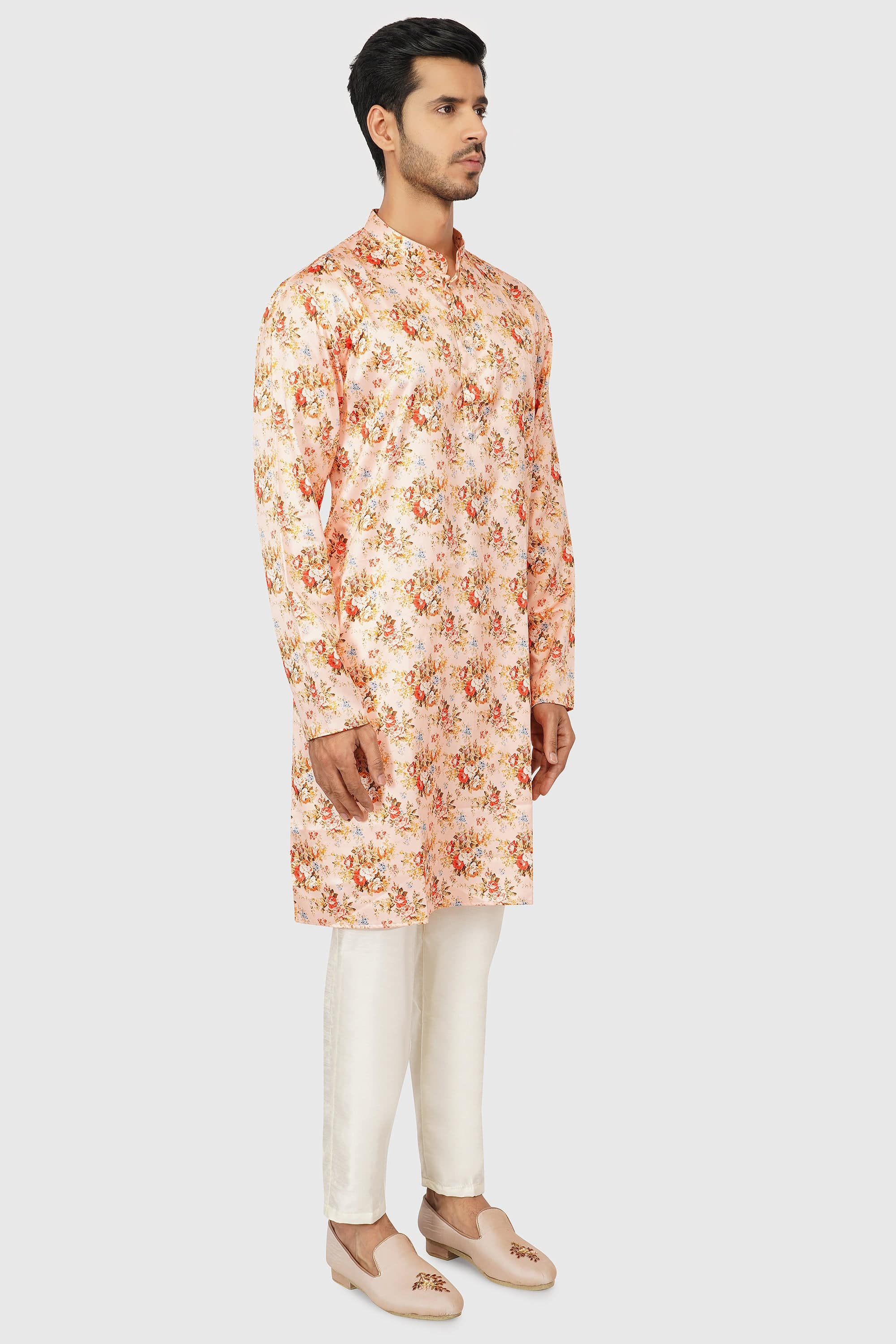 SANTI HOMME Peach Melody Floral Kurta Set