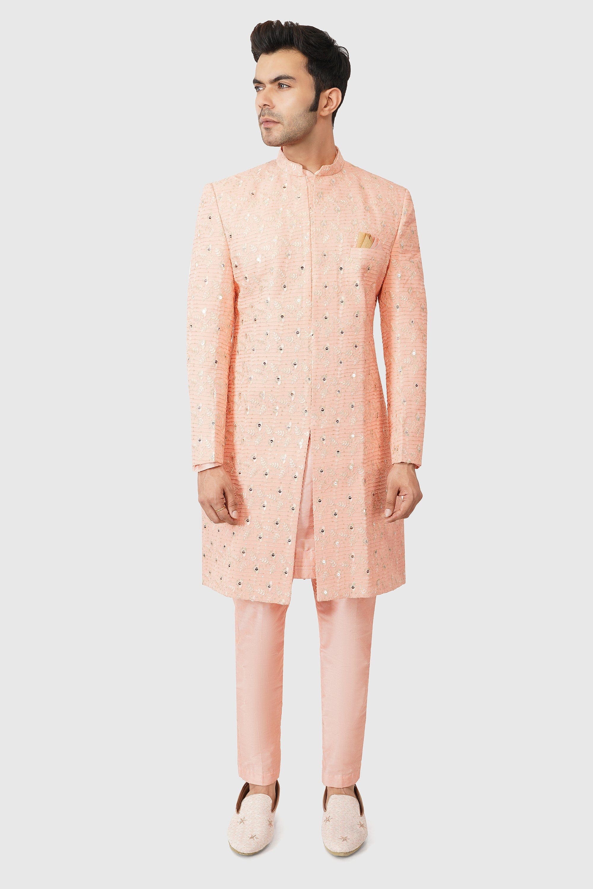 SANTI HOMME Peach Solange Sherwani Set